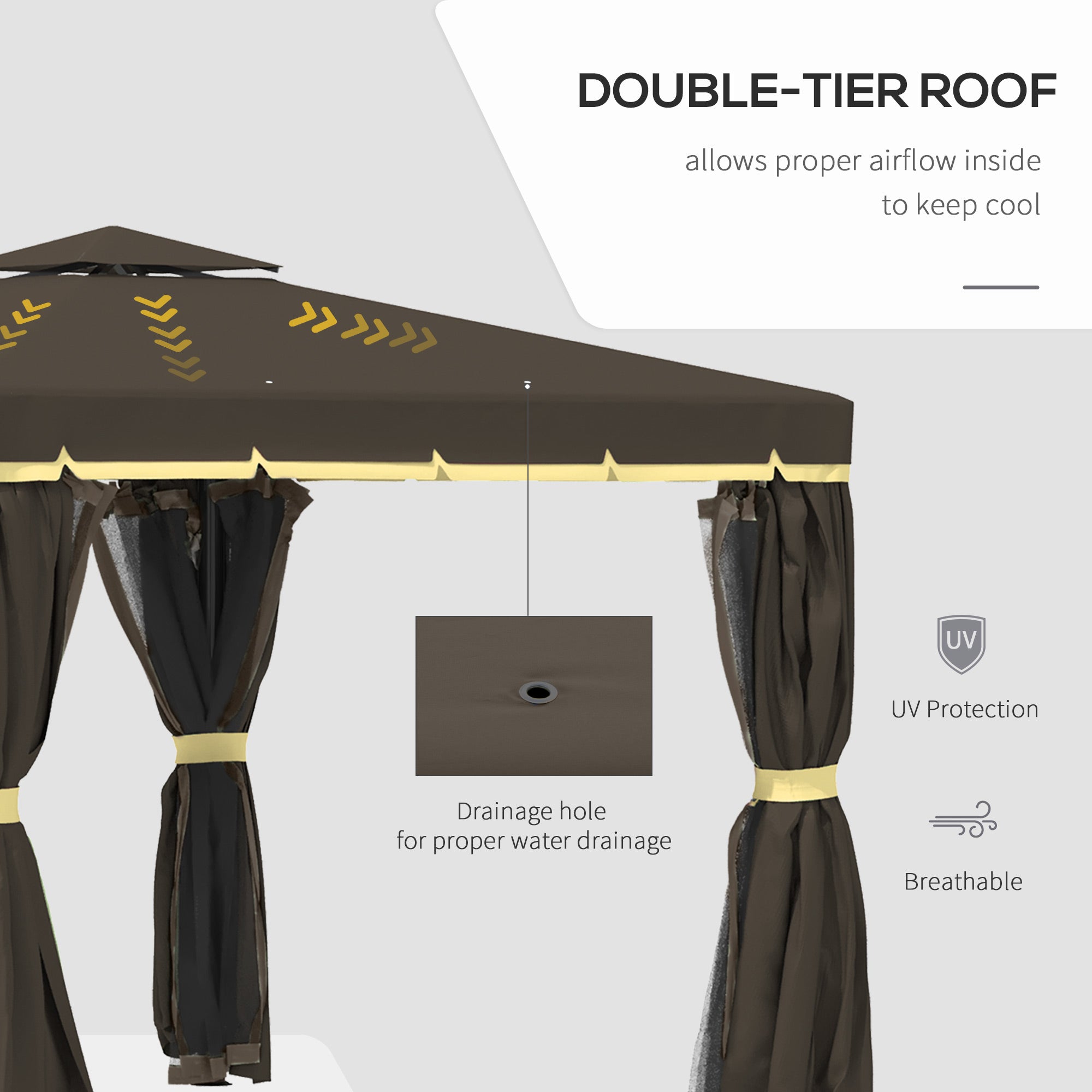 10' x 10' 2-Tier Outdoor Gazebo Canopy Tent with Zippered Mesh Sidewalls, Aluminum Frame for Patio, Backyard, Coffee Gazebos at Gallery Canada