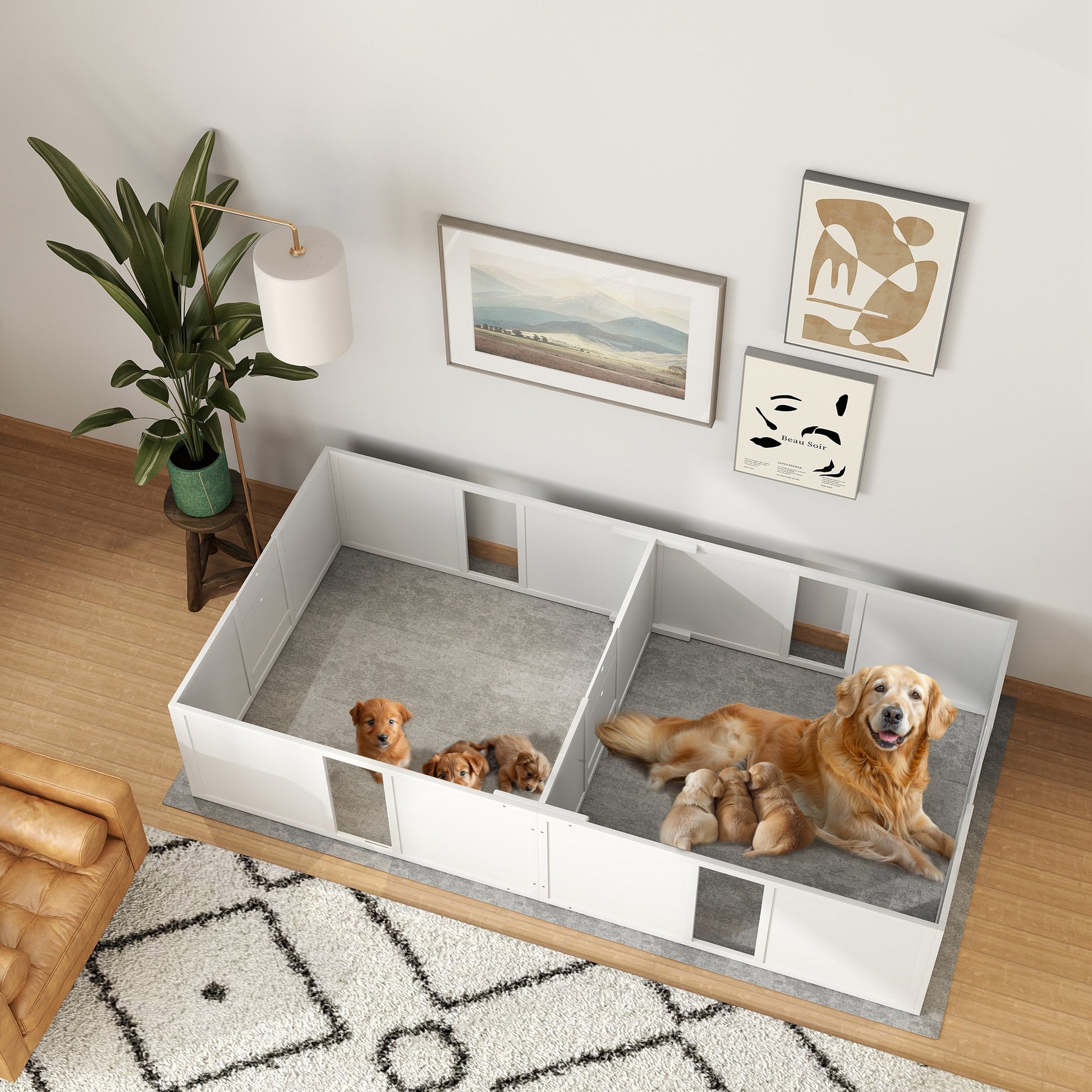 Whelping Box for Dogs and Puppies, Dog Birth Supplies Indoor w/ Adjustable Height Doors, for Large Sized Dogs Houses, Kennels & Pens White  at Gallery Canada