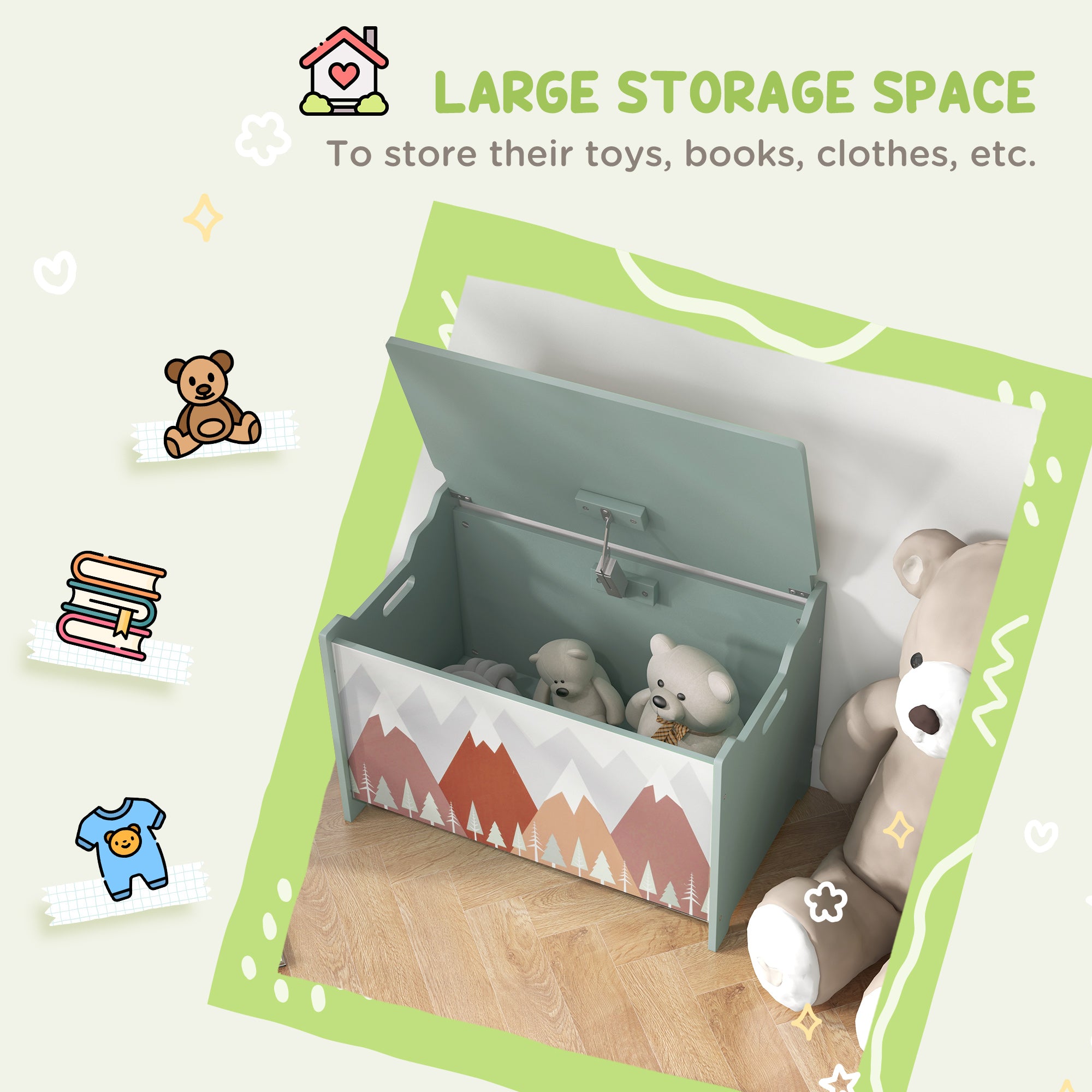 Toy Box with Lid, Toy Chest Storage Organizer for Bedroom with Safety Hinge, Green Baby & Kids Storage at Gallery Canada