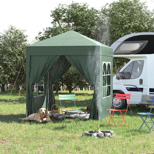6.6'x6.6' Pop Up Canopy Tent with Sidewalls, Instant Sun Shelter Camping Gazebo with Carry Bag, for Outdoor, Garden, Patio, Green