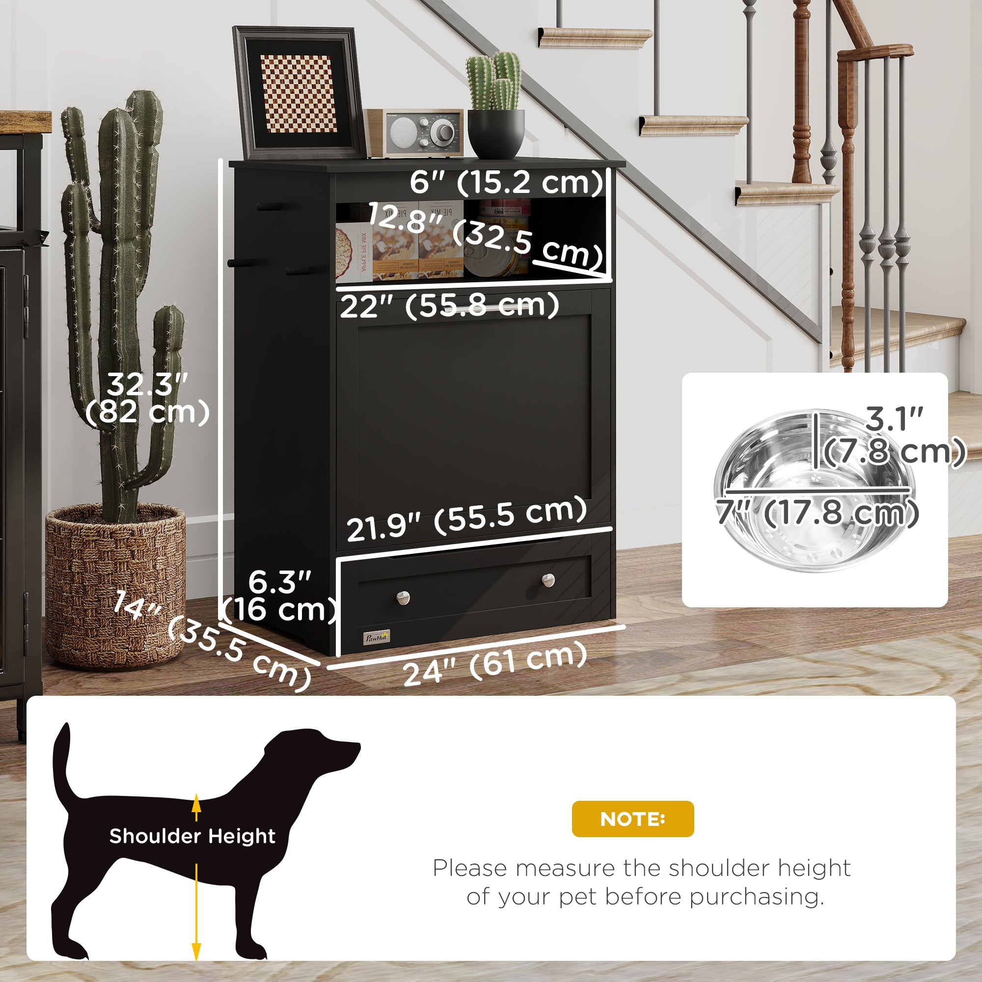 Pet Feeder Station Storage Cabinet, Dog Food Storage Container with Dog Raised Bowls, Watering Supplies, Black Dog Bowls at Gallery Canada
