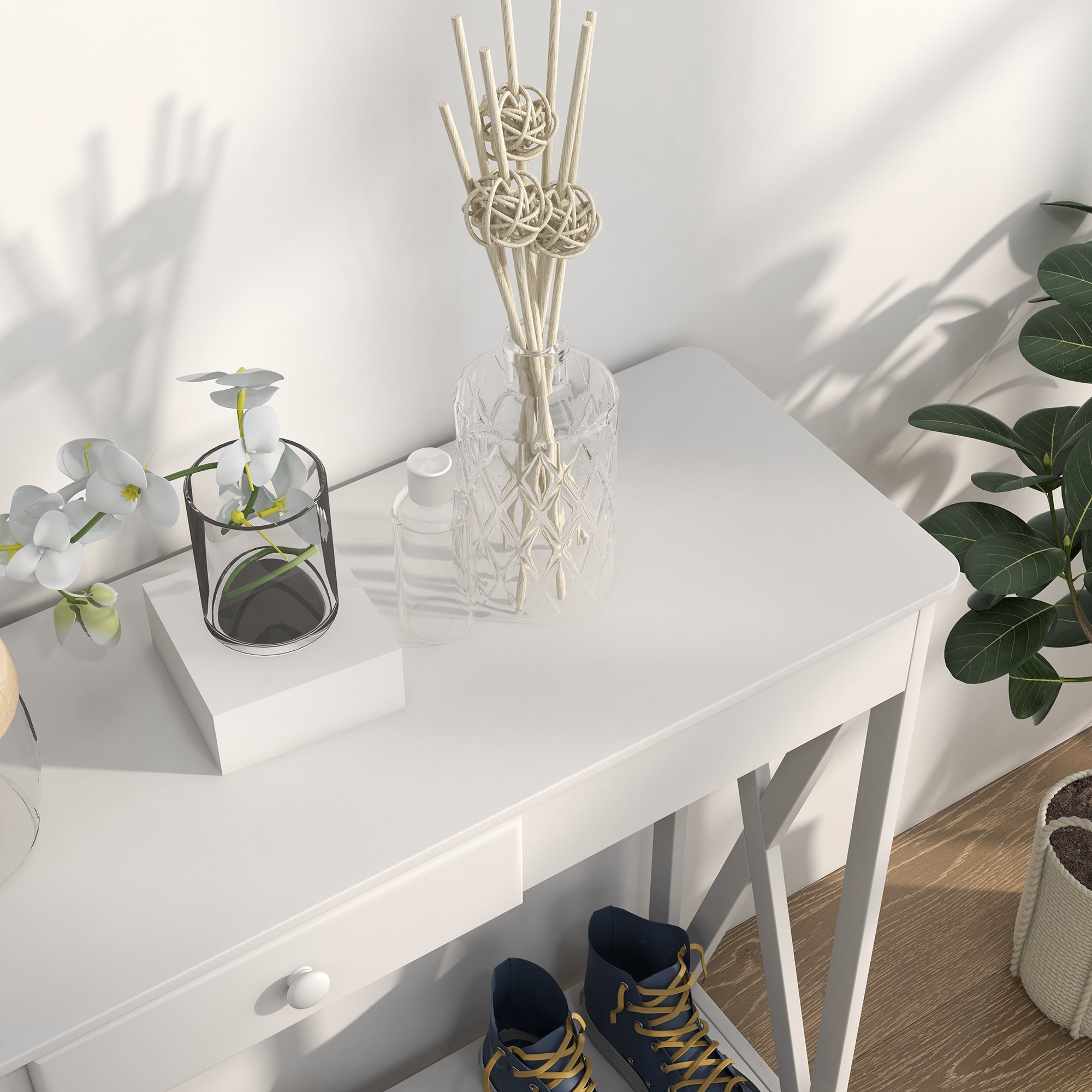 Console Table, Narrow Entryway Table with Drawer Storage Shelf and X-frame for Hallway for Living Room, White Console Tables   at Gallery Canada