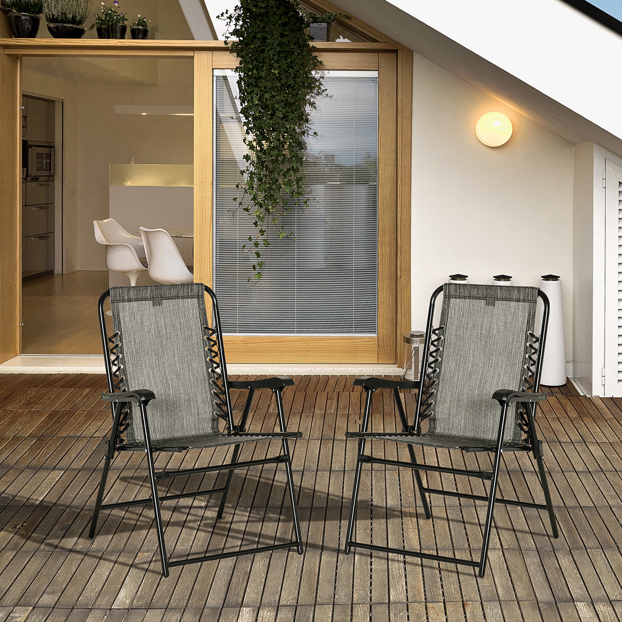 2 Pieces Outdoor Folding Patio Chair Set, Portable Camping Chairs with Armrests for Garden, Patio, Pool, Beach, Grey Patio Chairs at Gallery Canada