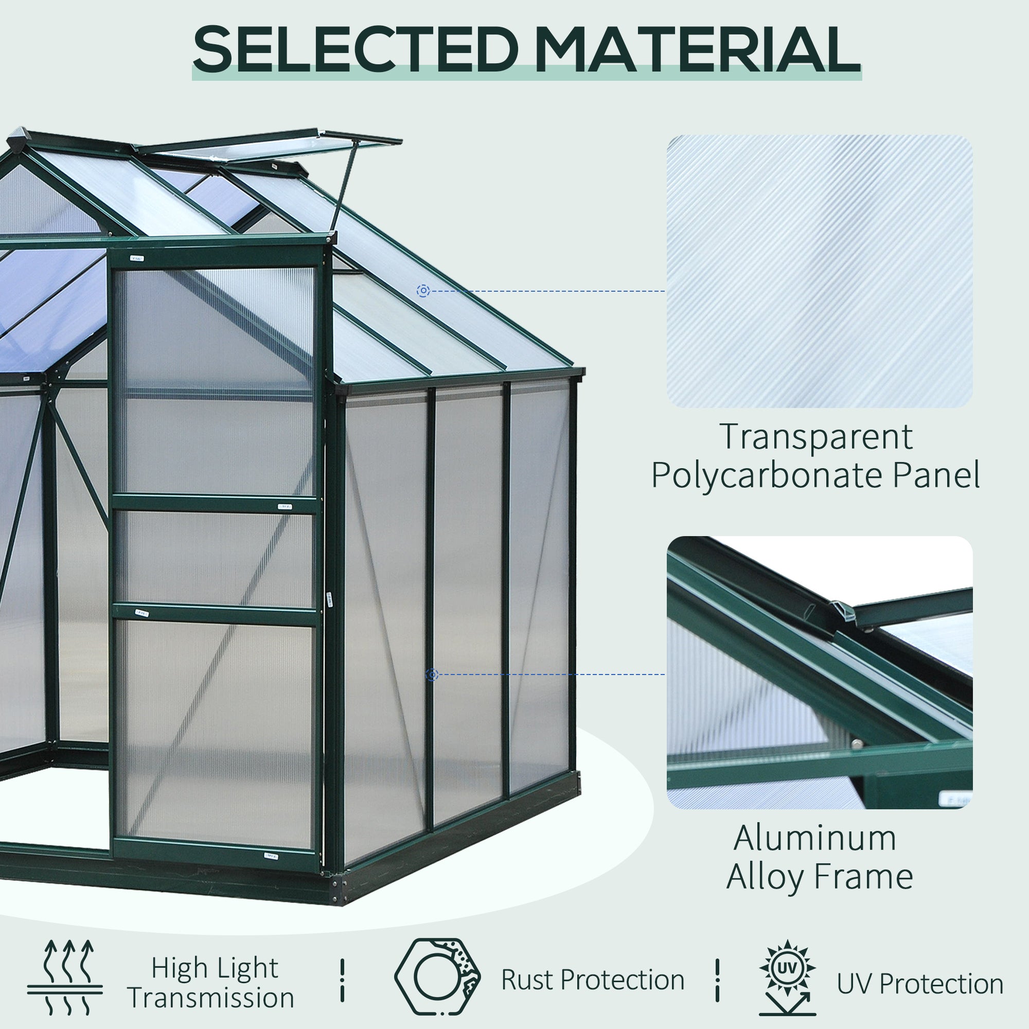 6.2' x 6.3' x 6.6' Clear Polycarbonate Greenhouse, Large Walk-In Green House Garden, Plants Grow, Galvanized Sheet Frame w/ Slide Door Walk In Greenhouses at Gallery Canada