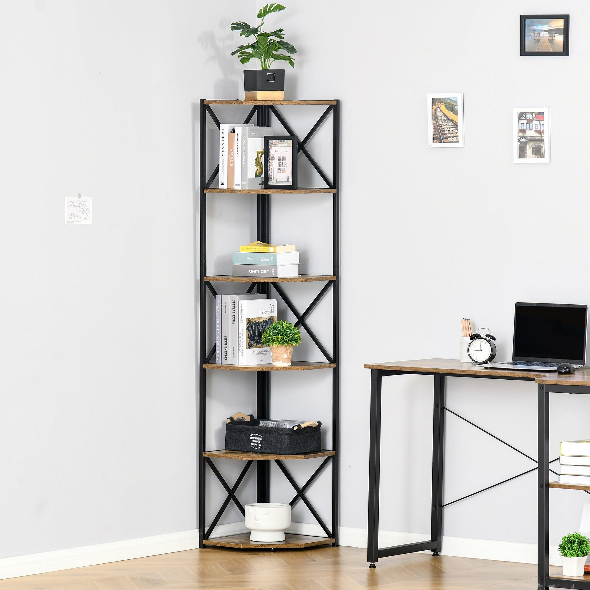 5 Tier Corner Shelf Tall Bookcase Storage Display Rack Organizer for Home Office Display Bookshelves   at Gallery Canada