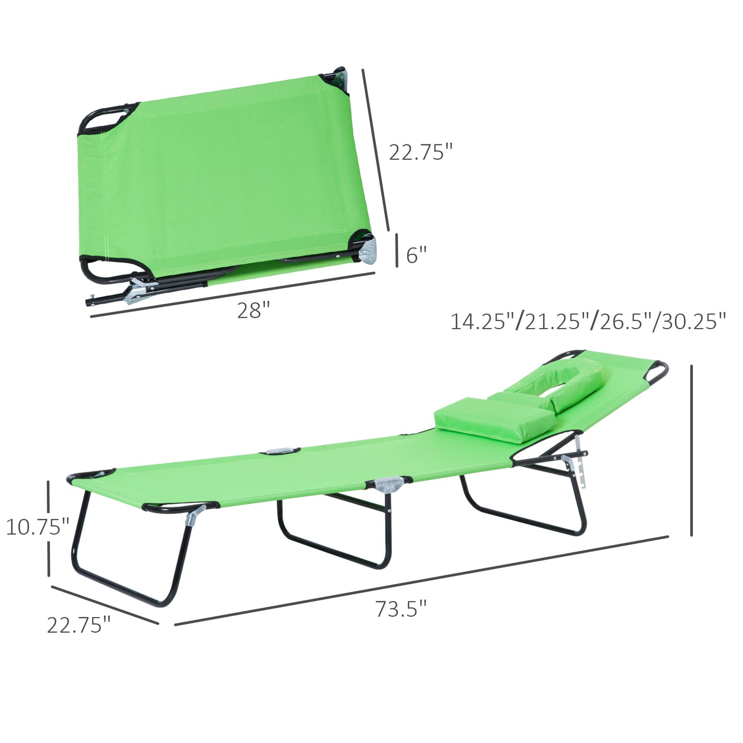 Adjustable Folding Outdoor Lounge Chair with Reading Hole and Pillow, Green Lounger Chairs   at Gallery Canada