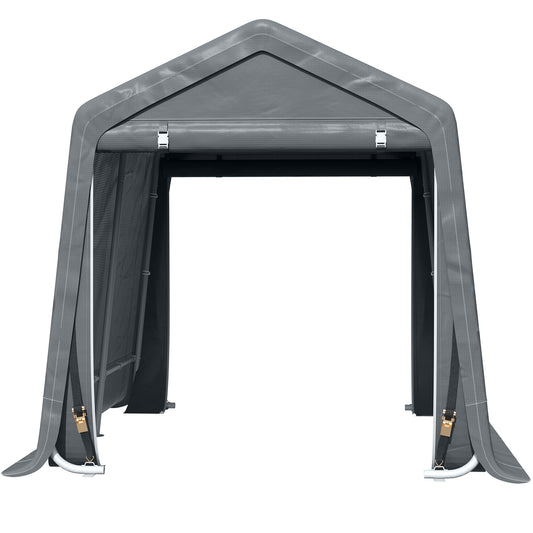 7.9' x 6.6' Garden Storage Tent, Patio Storage Shelter w/ Metal Frame and Double Zipper Doors, Dark Grey Car Shelters at Gallery Canada