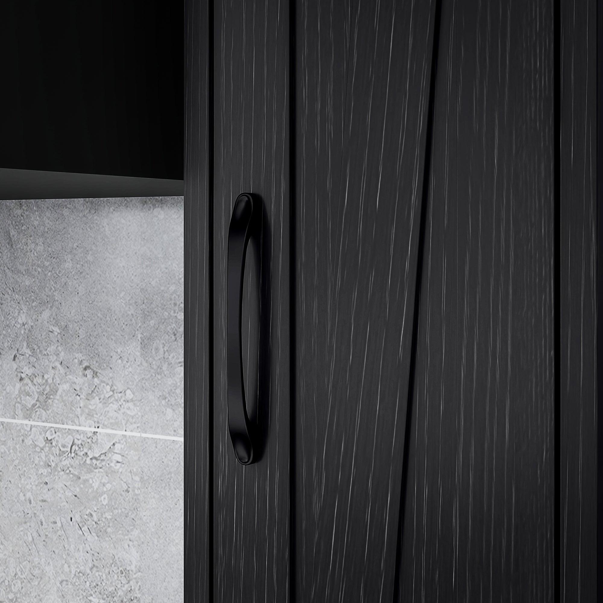 Narrow Bathroom Cabinet, Tall Bathroom Storage Cabinet with Barn Doors, Drawer and Adjustable Shelves, Black Wood Grain Bathroom Cabinets at Gallery Canada