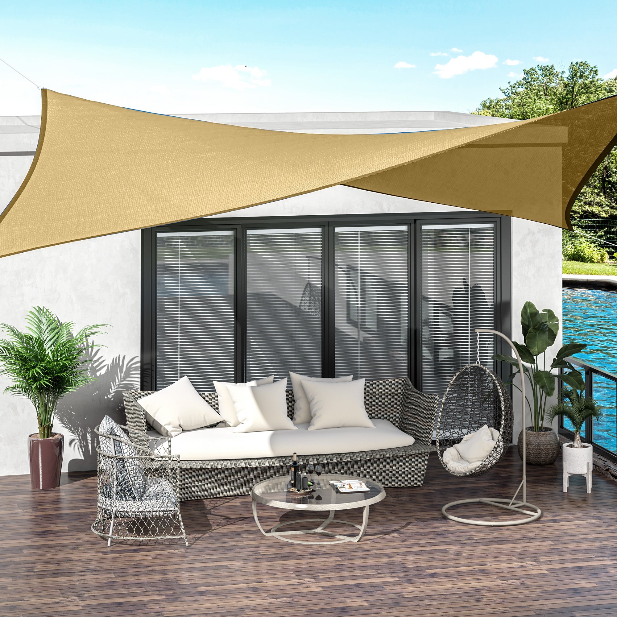 Rectangle 13' x 20' Canopy Sun Sail Shade Garden Cover UV Protector Outdoor Patio Lawn Shelter with Carrying Bag (Sand) Shade Sails   at Gallery Canada