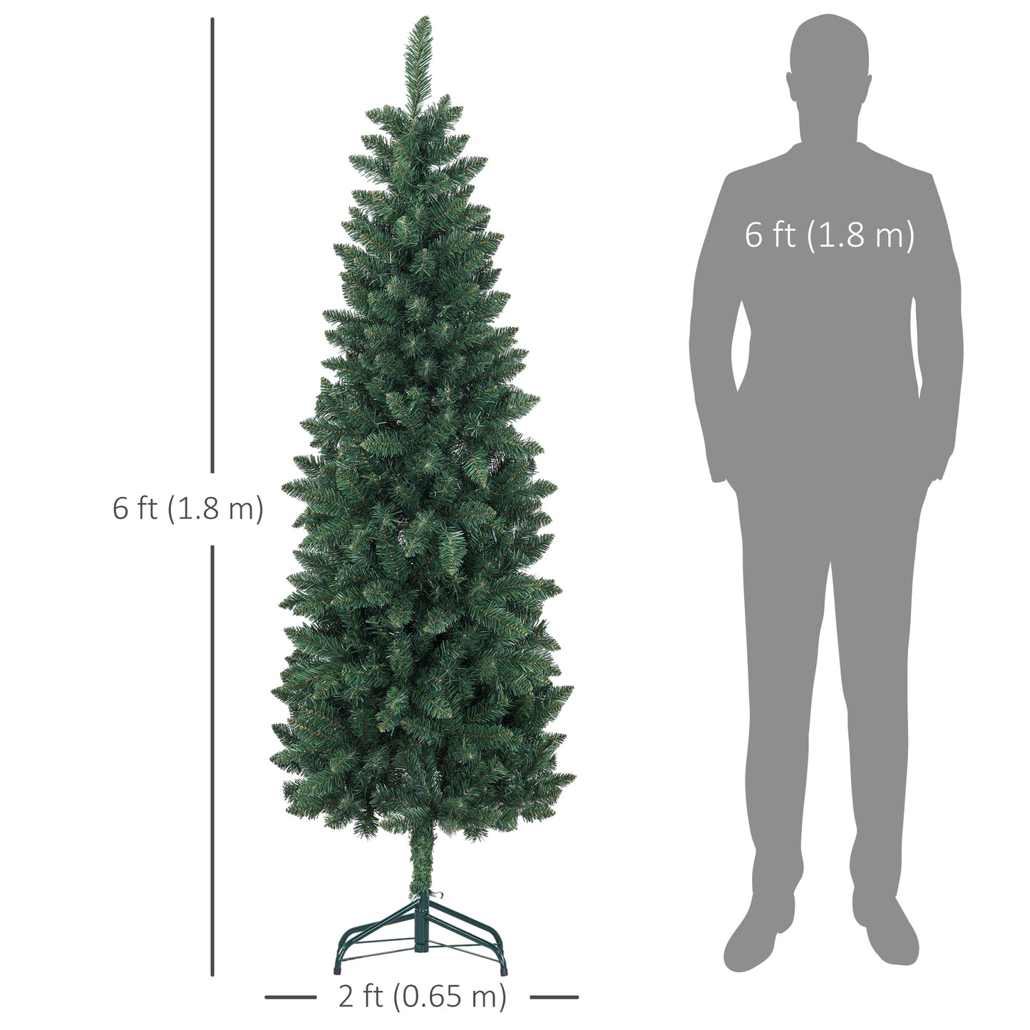 6ft Tall Pencil Artificial Christmas Tree with 479 Branch Tips with Steel Base, Green Pencil Christmas Trees   at Gallery Canada