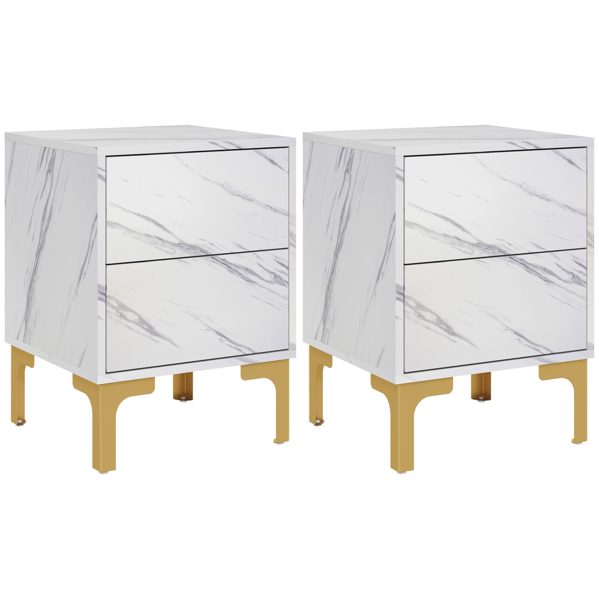 Faux Marbled Bedside Tables Set of 2, Accent Nightstands with Drawers for Bedroom, Living Room, White Bedside Tables   at Gallery Canada