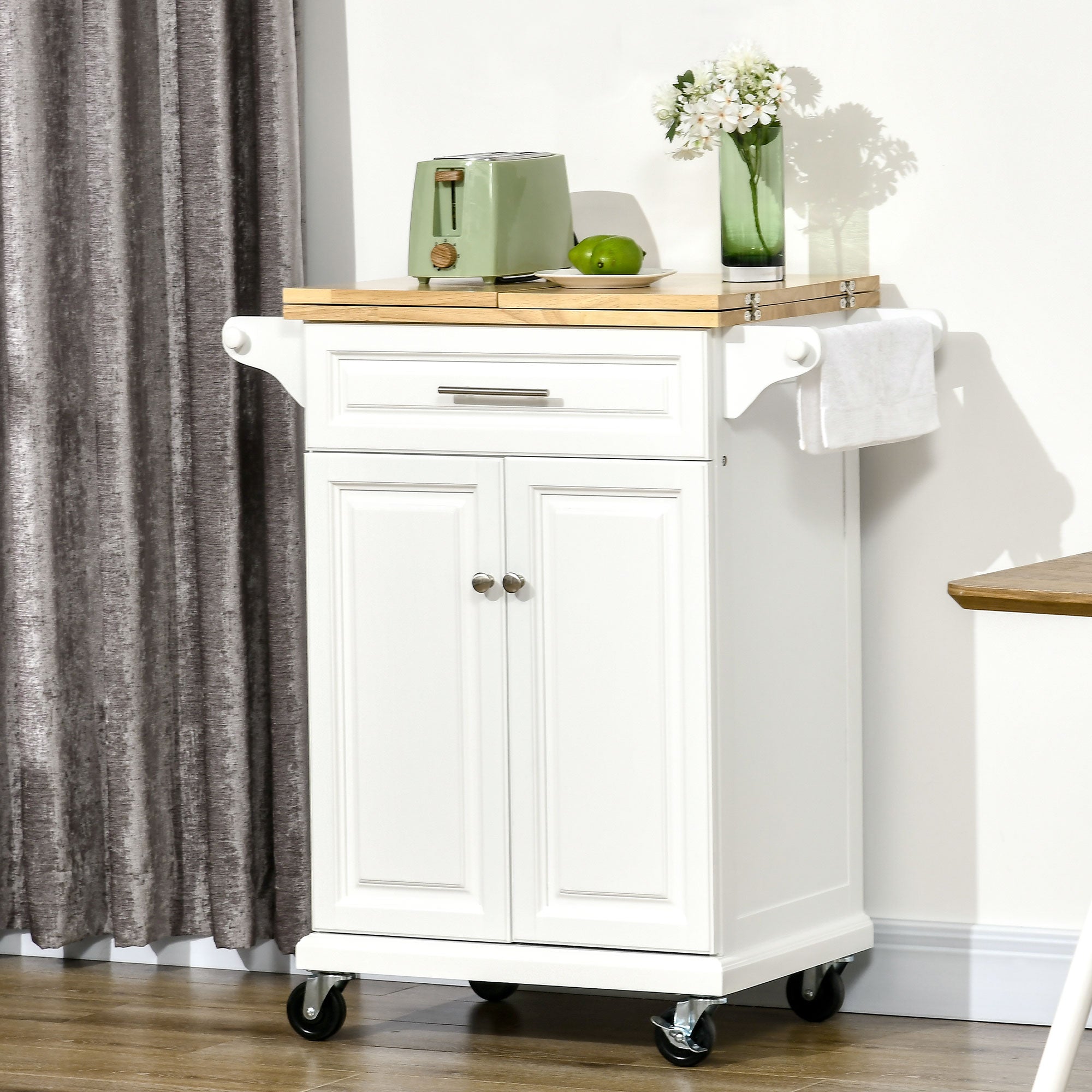 Kitchen Island Cart on Wheels with Extended Counter Drawer Cabinet Towel Racks Kitchen Islands & Kitchen Carts at Gallery Canada