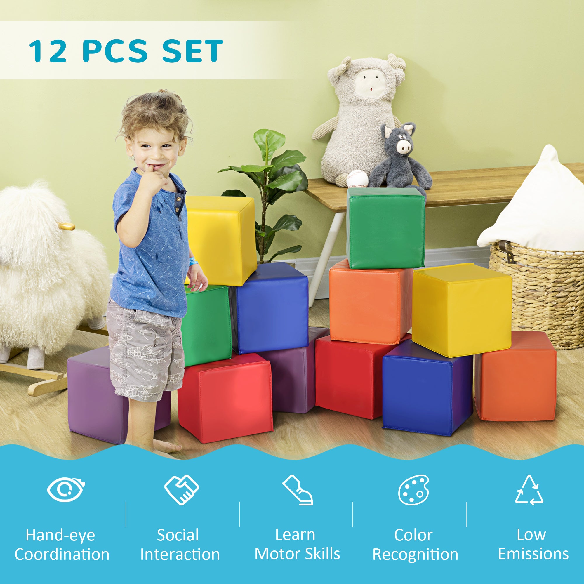 12 Piece Soft Play Blocks Soft Foam Toy Building And Stacking Blocks - Multicolours Baby Gym & Playmats at Gallery Canada