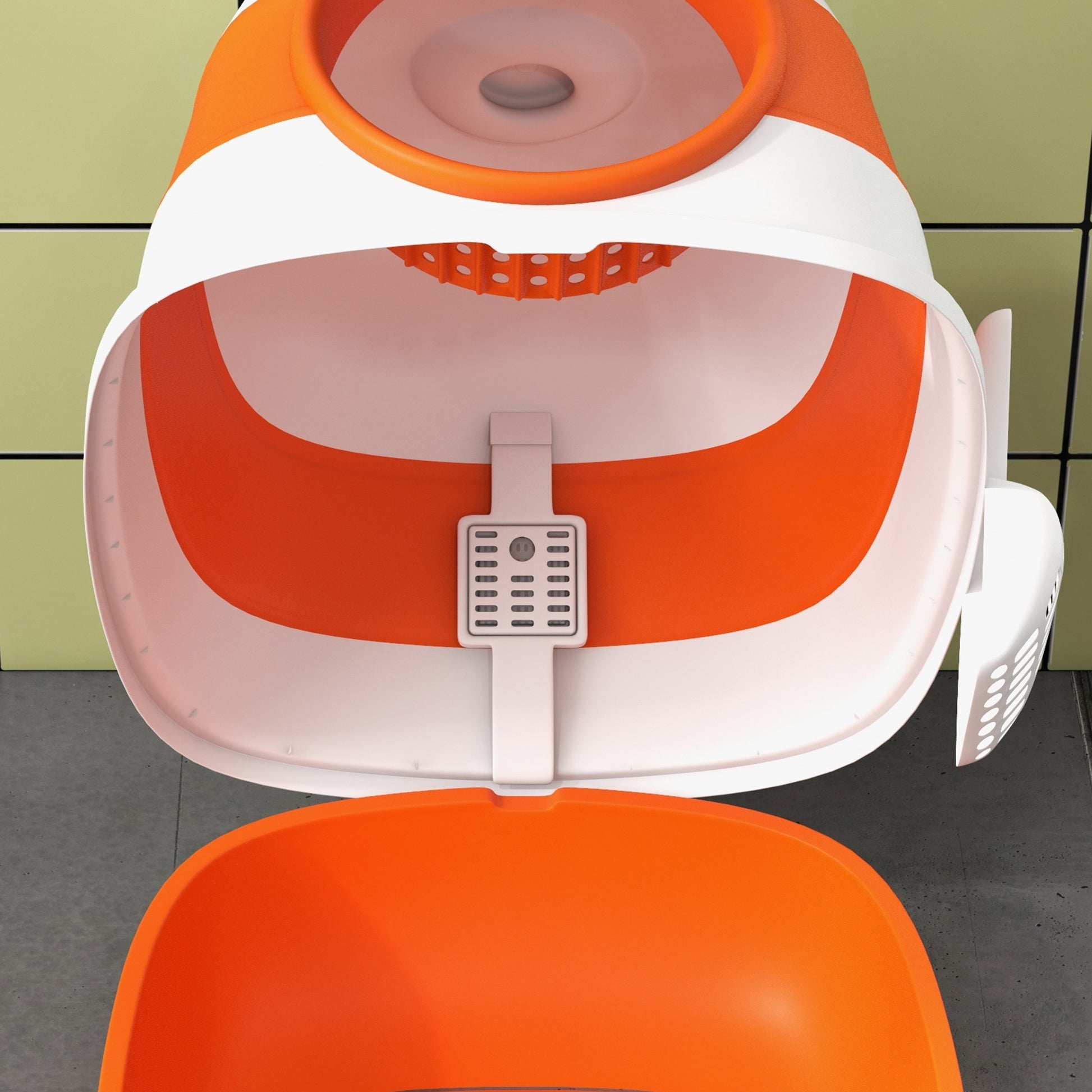 Cat Litter Box with Lid, Covered Litter Box w/ High Sides, Orange Cat Litter Box Enclosures   at Gallery Canada