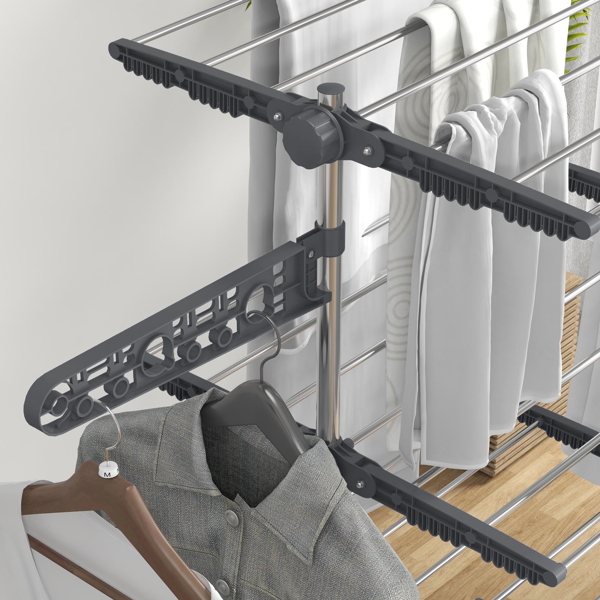Garment Drying Rack Stainless Steel Folding Clothes Hanging Rack with Side Wings Castors for Indoor Outdoor Grey Bath Accessories at Gallery Canada