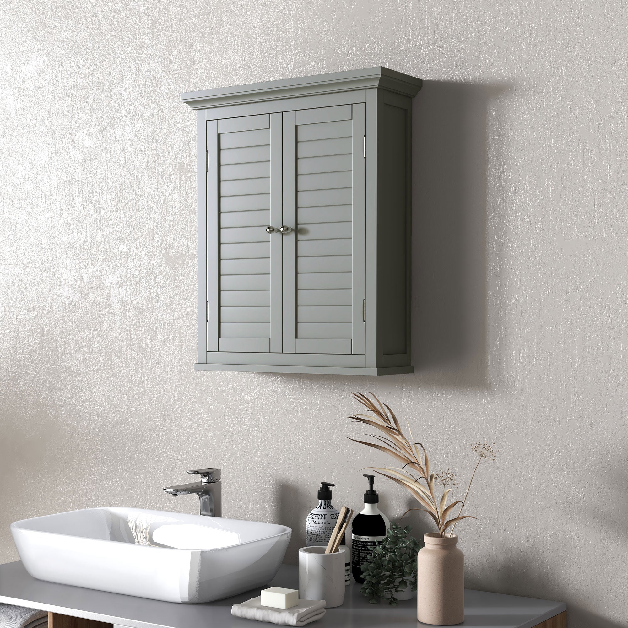 Over Toilet Storage Cabinet, Bathroom Wall Cabinet with Adjustable Shelf for Living Room and Entryway, Grey Wall Mounted Cabinets at Gallery Canada