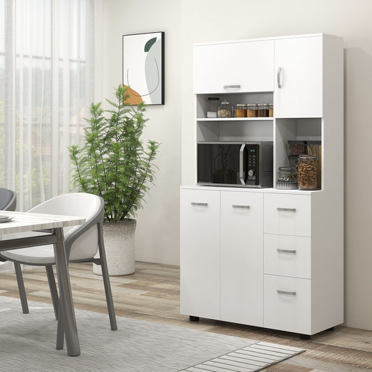 Freestanding Kitchen Microwave Cabinet Tall Cabinet with Doors Drawers Shelves, White Kitchen Pantry Cabinets at Gallery Canada