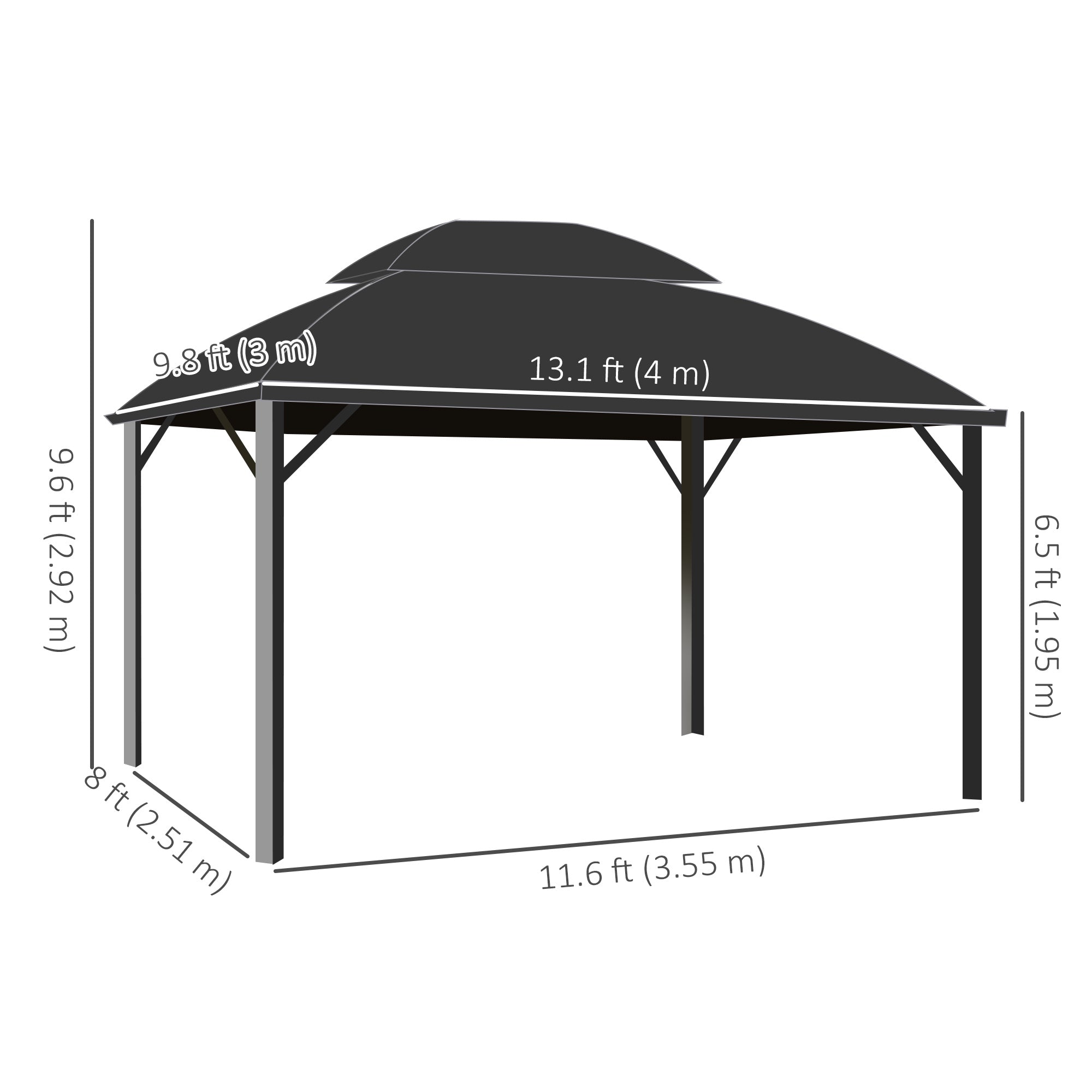 13' x 10' Patio Gazebo, Double Roof Outdoor Gazebo Canopy Shelter with Curtains and Aluminium Frame for Garden, Black Gazebos at Gallery Canada