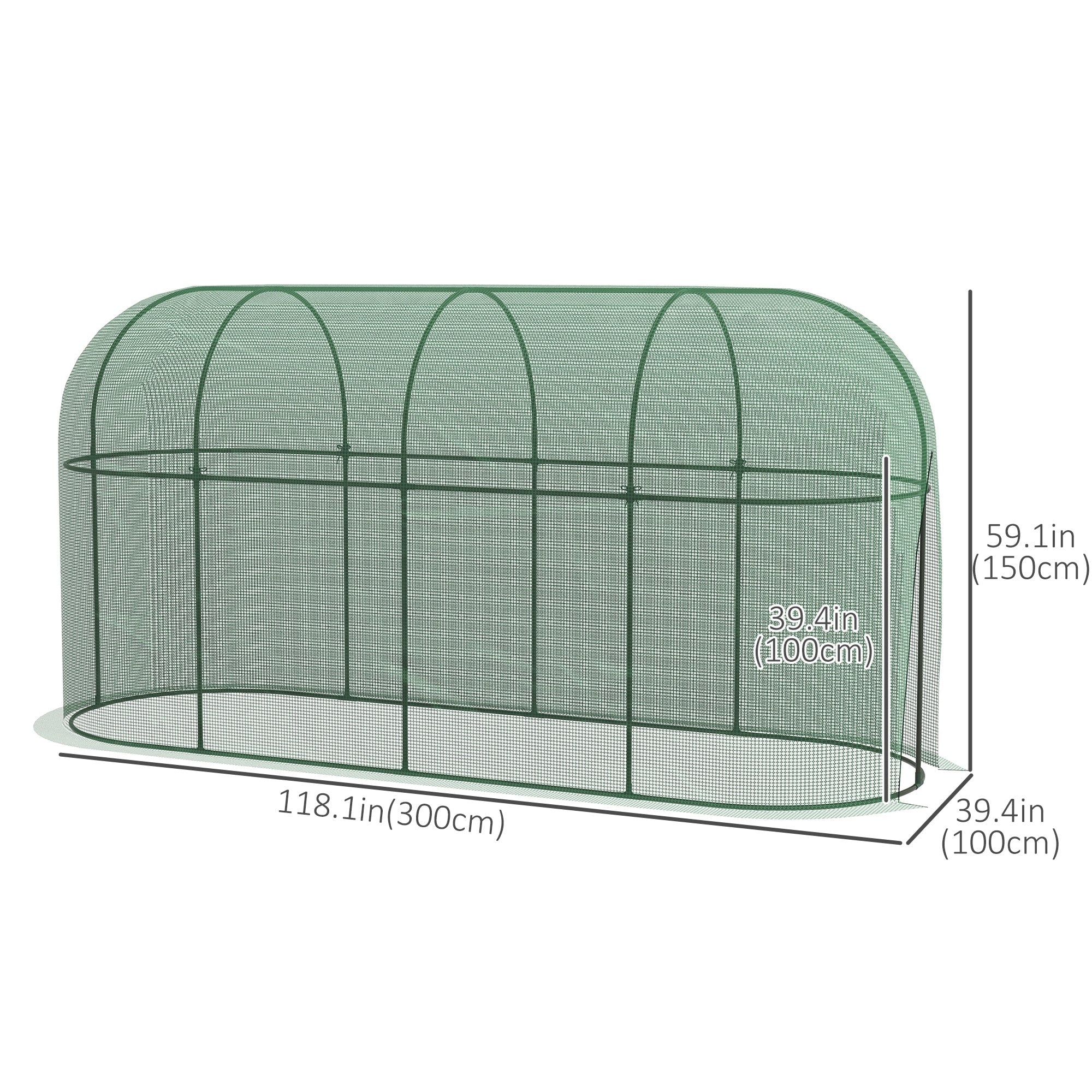 9.8' x 3.3' Plant Protector Tent, Crop Cage with Zipped Door and Ground Stakes, for Garden, Yard, Lawn Walk In Greenhouses   at Gallery Canada