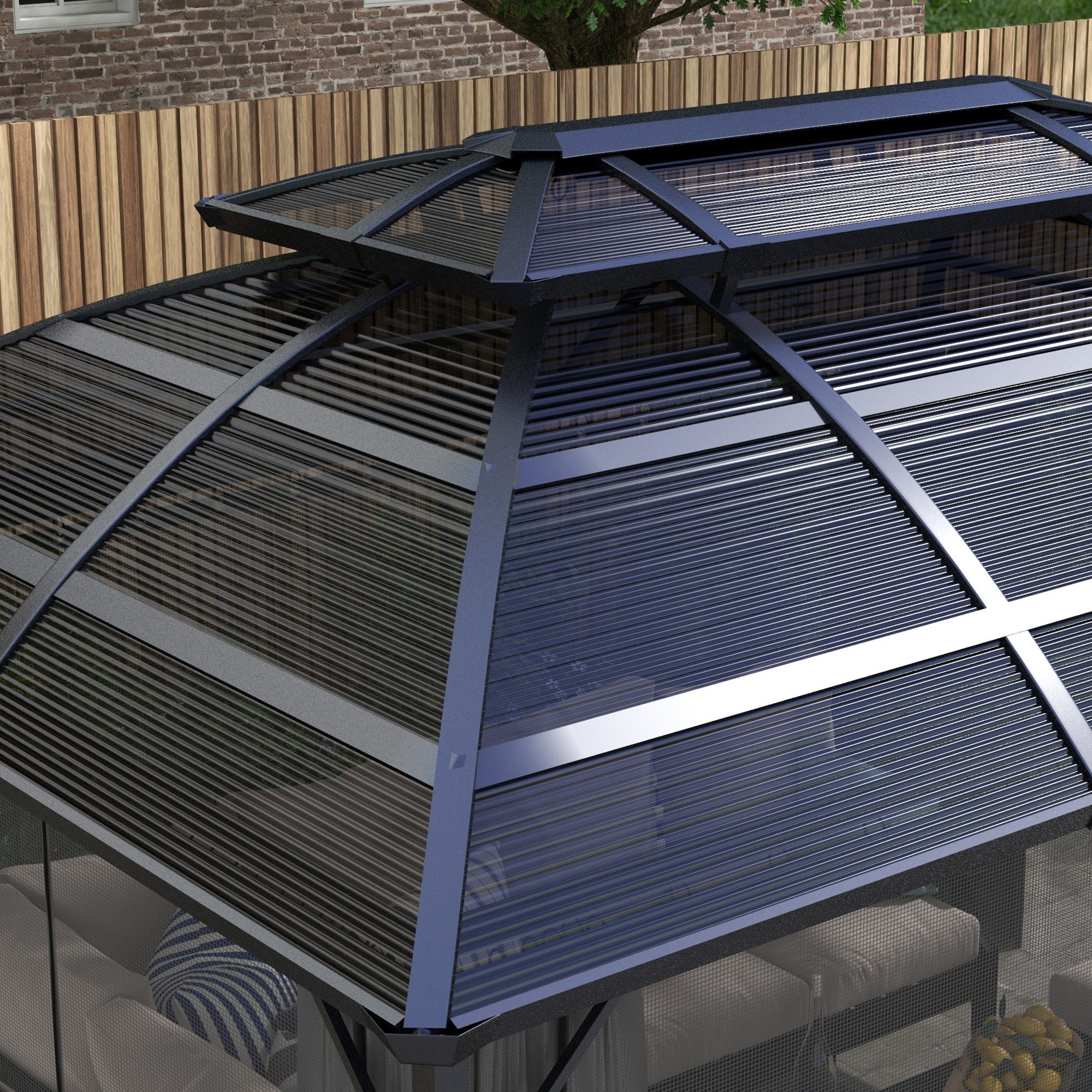 13' x 10' Patio Gazebo, Double Roof Outdoor Gazebo Canopy Shelter with Curtains and Aluminium Frame for Garden, Black Gazebos at Gallery Canada