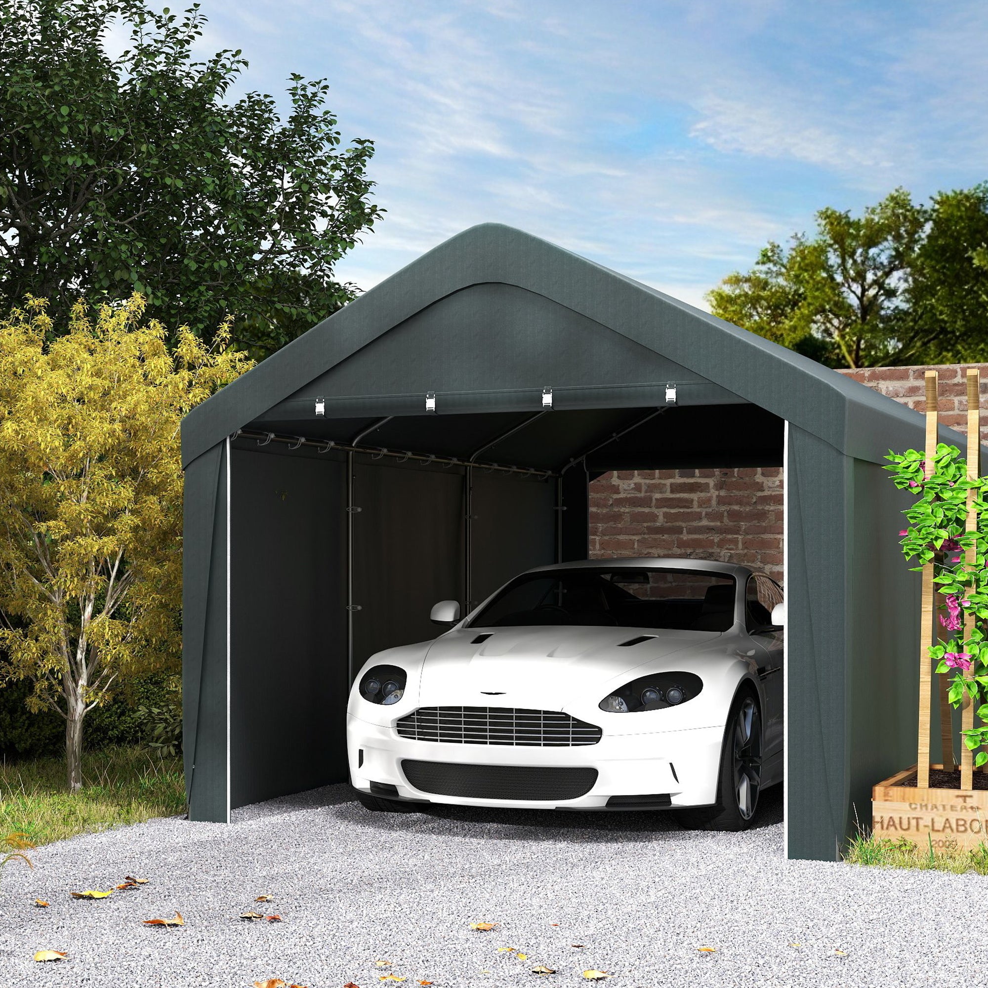 Carport, 10 x 20 ft Portable Garage with 2 Roll-Up Doors and Removable Sidewalls for Car, Truck, Boat, Dark Grey Car Shelters at Gallery Canada