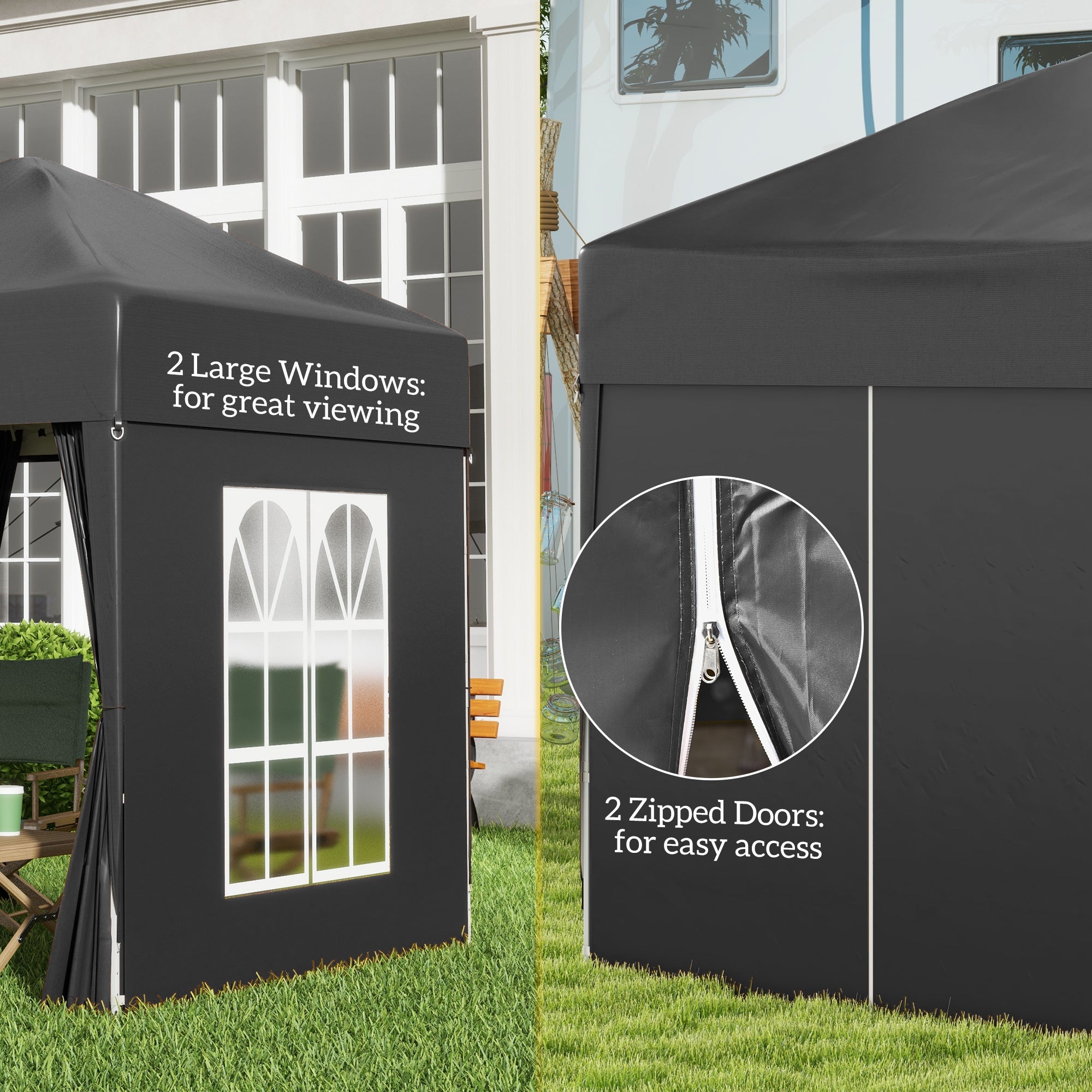 6.6'x6.6' Pop Up Canopy Tent with Sidewalls, Instant Sun Shelter Camping Gazebo with Carry Bag, Black Pop Up Canopies at Gallery Canada