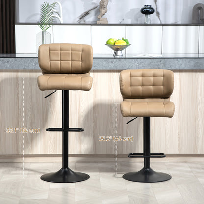 Swivel PU Leather Barstools Set of 2 Adjustable Bar Stools with Footrest Back for Kitchen Counter Dining Room Khaki Bar Stools   at Gallery Canada