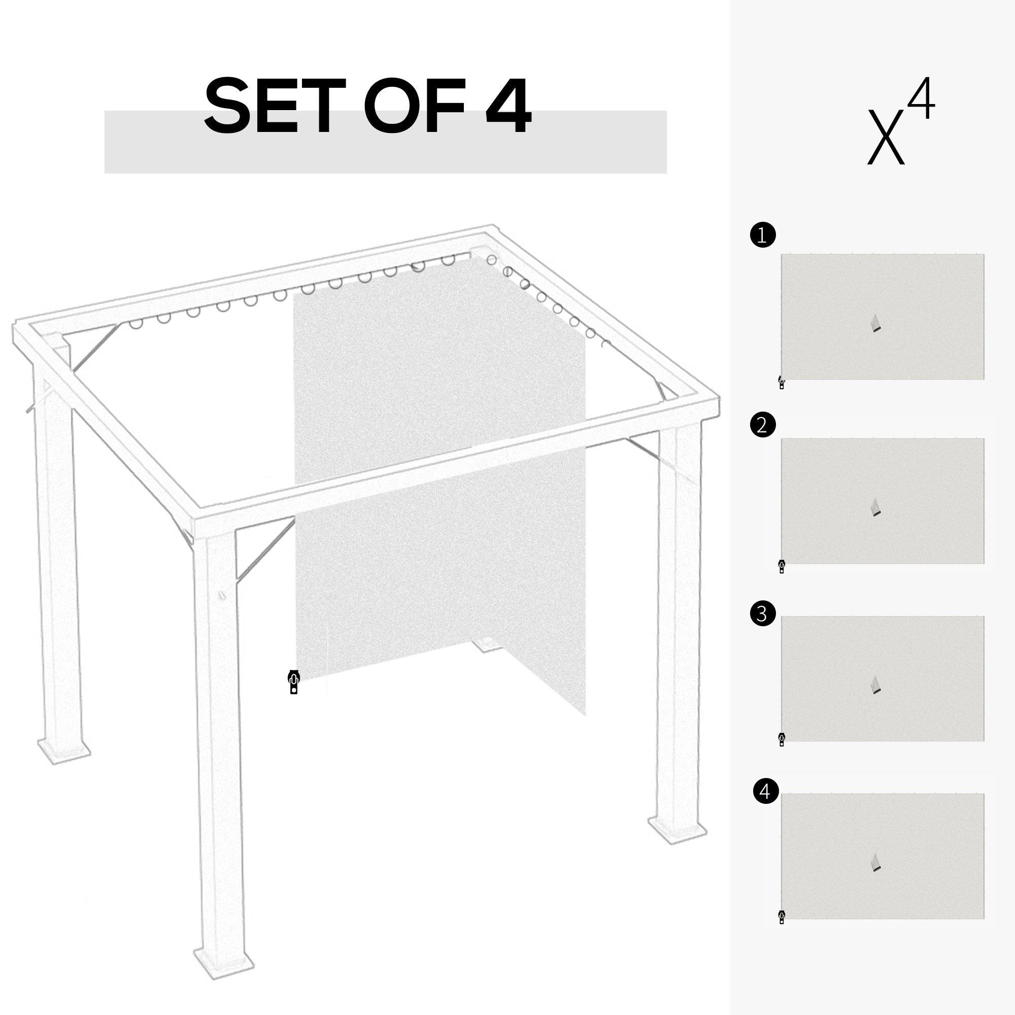 Gazebo Replacement Sidewalls 4-Panel Privacy Wall for 10' x 12' Canopy, Outdoor Shelter Curtains Accessories Light Grey Gazebo Sidewalls   at Gallery Canada