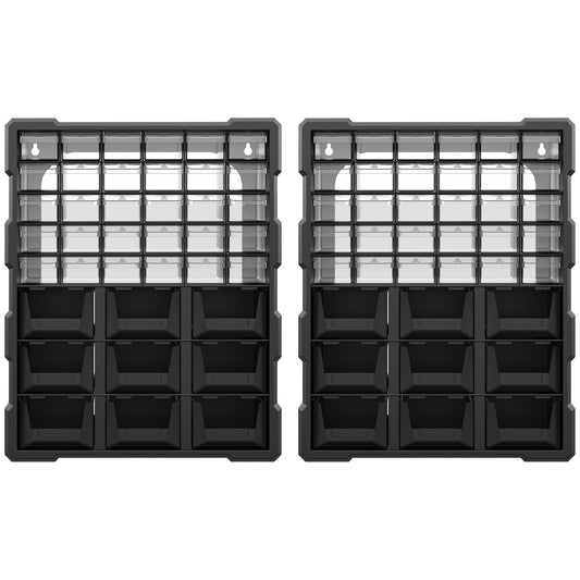 Plastic 39 Drawer Parts Organiser Wall Mount Storage Cabinet for Small Nuts Bolts Tool Set of 2 Black Tool Organizers   at Gallery Canada