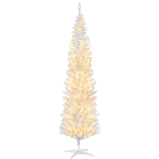 7' Pre Lit Artificial Pencil Christmas Trees, Xmas Tree with Realistic Branches and Warm White LED Lights, White Pencil Christmas Trees   at Gallery Canada