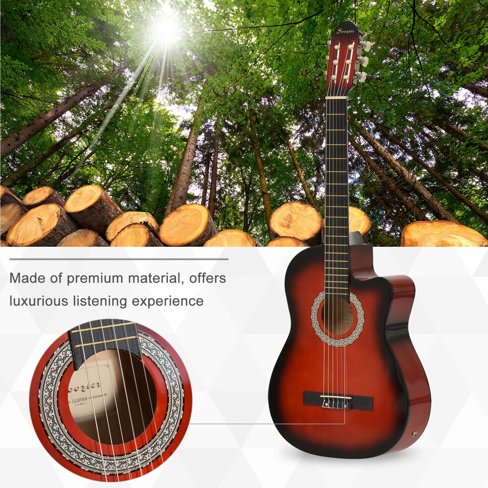 39.5 Inch Acoustic Electric Guitar for Beginner with Strings, Beige Strap, 3 Picks and Case Bag, Wine Red Electronic Musical Pianos at Gallery Canada
