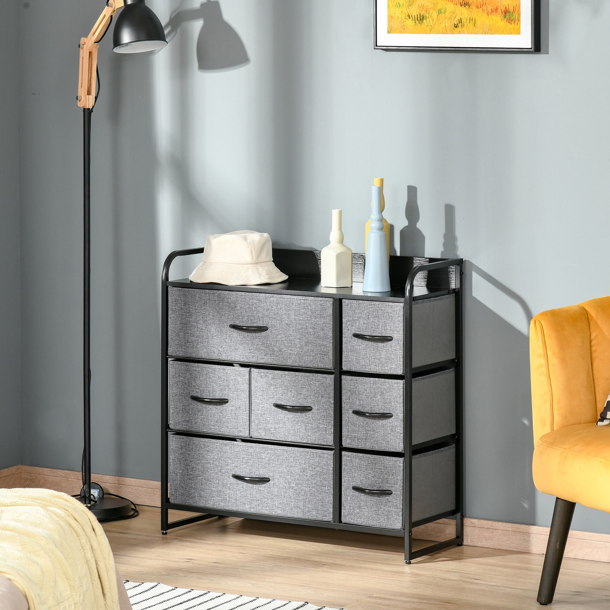 7-Bin Dresser Storage Tower Cabinet Organizer Unit, Easy Pull Fabric Bins with Metal Frame for Bedroom Storage Cabinets   at Gallery Canada