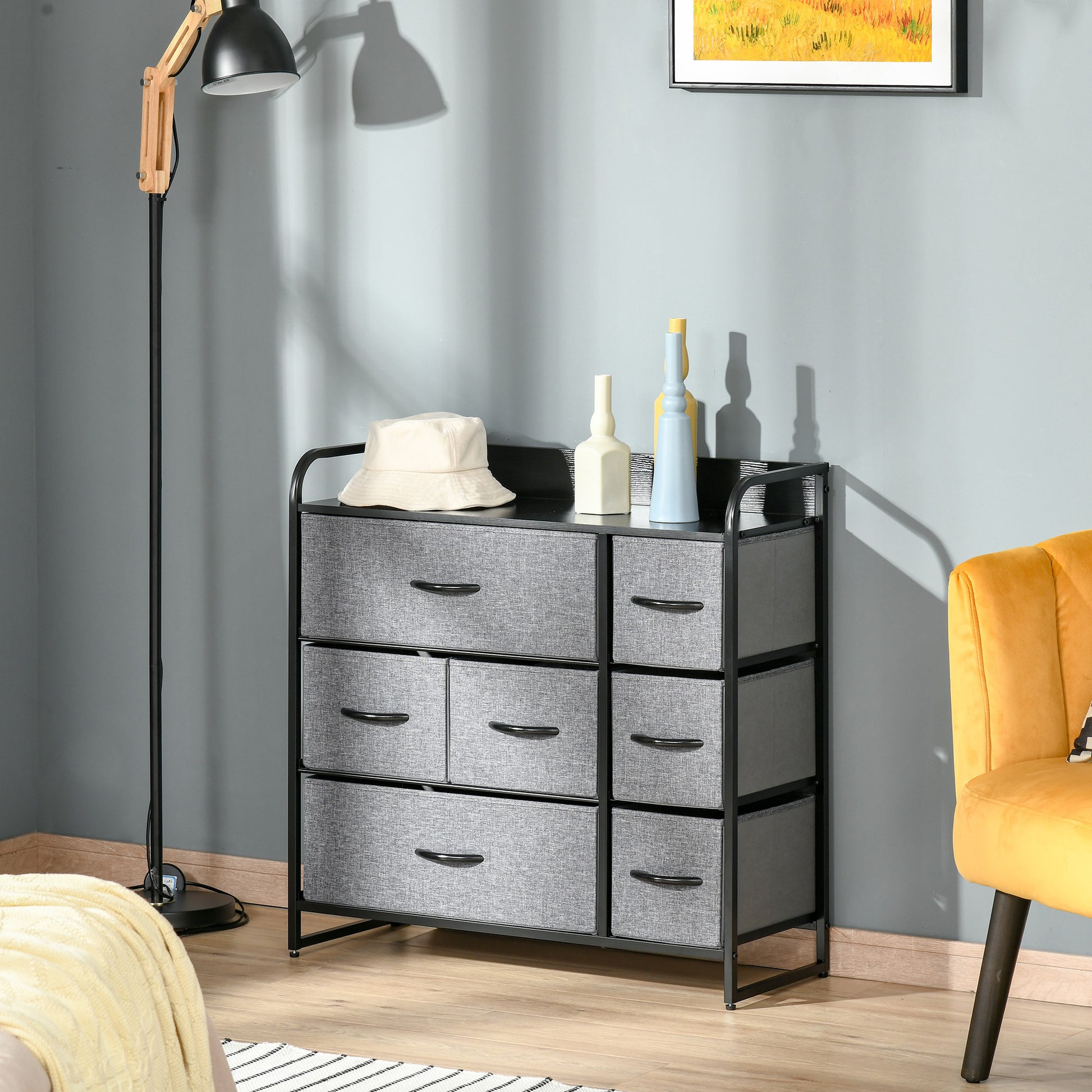 7-Bin Dresser Storage Tower Cabinet Organizer Unit, Easy Pull Fabric Bins with Metal Frame for Bedroom Storage Cabinets   at Gallery Canada