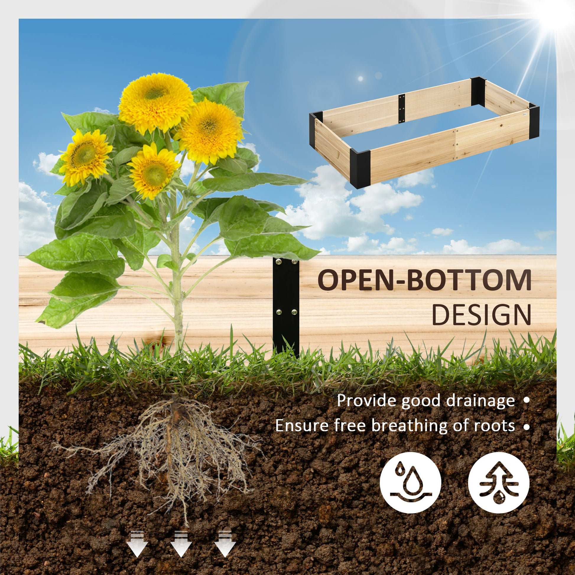 63" x 32" Raised Garden Bed with Metal Corner Bracket, Easy to Install Planter Box for Growing Vegetables, Flowers, Fruits, Herbs, and Succulents Wooden Planter Boxes   at Gallery Canada