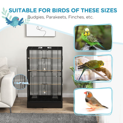 39" Bird Cage for Budgie Finches Canaries Love Birds with Wooden Stands, Slide-Out Tray, Handles, Food Containers, Black Bird Cages   at Gallery Canada