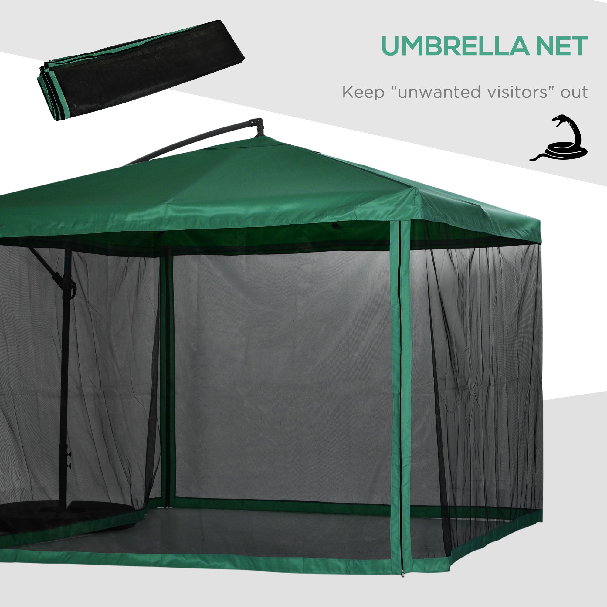 Offset Patio Umbrella with Net and Umbrella Base, Adjustable Cantilever Canopy with Cross Base, Weight Plates and 8 Ribs for Backyard, Poolside, Garden, Green Cantilever Umbrellas at Gallery Canada
