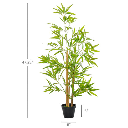 4FT Bamboo Silk Artificial Tree Fake Tropical Tree Imitation Leaf Faux Decorative Plant in Nursery Pot for Indoor Outdoor Decor - Gallery Canada