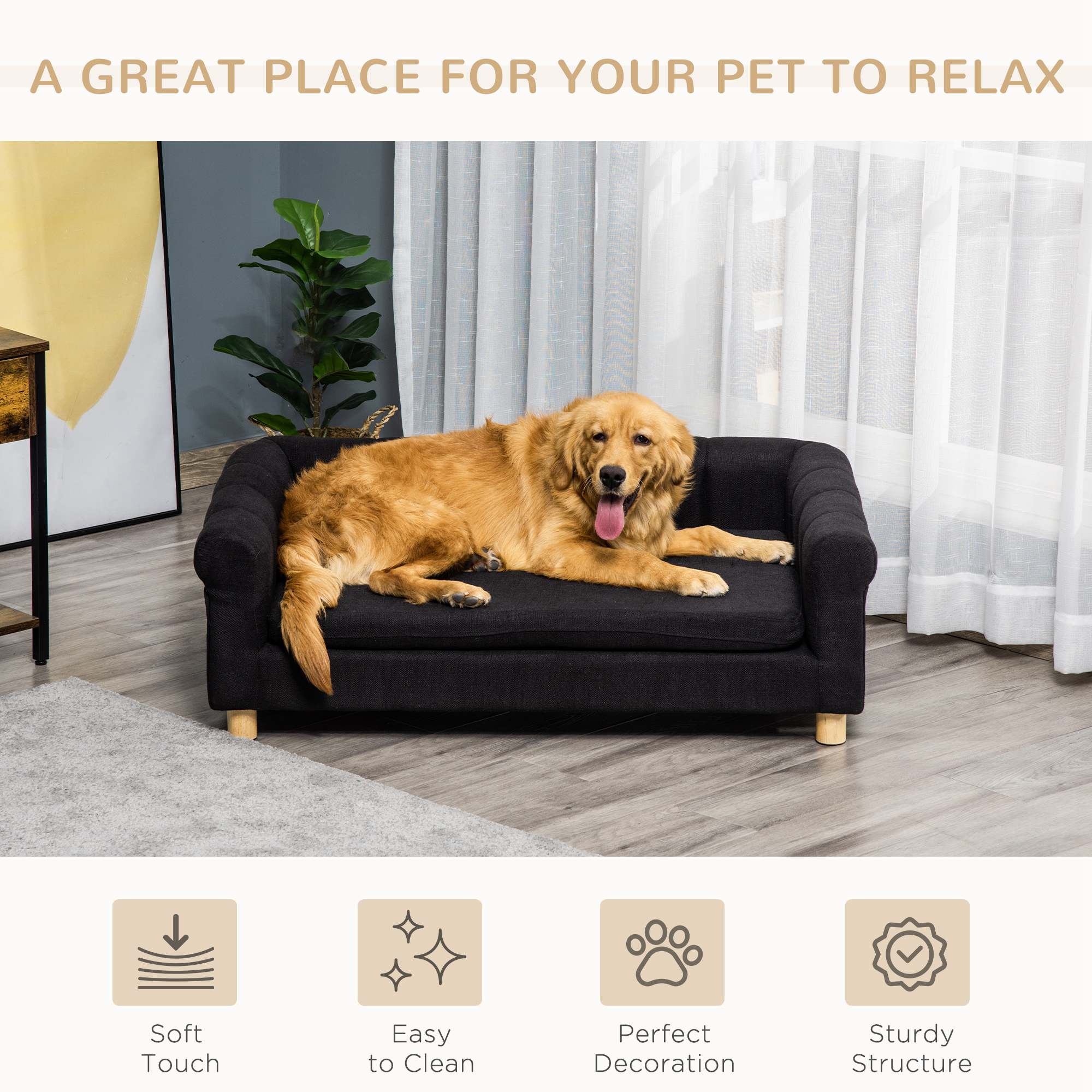 Modern Pet Sofa Cat or Medium Large Dog Couch W/ Removable Seat Cushion, Black Dog Sofas at Gallery Canada