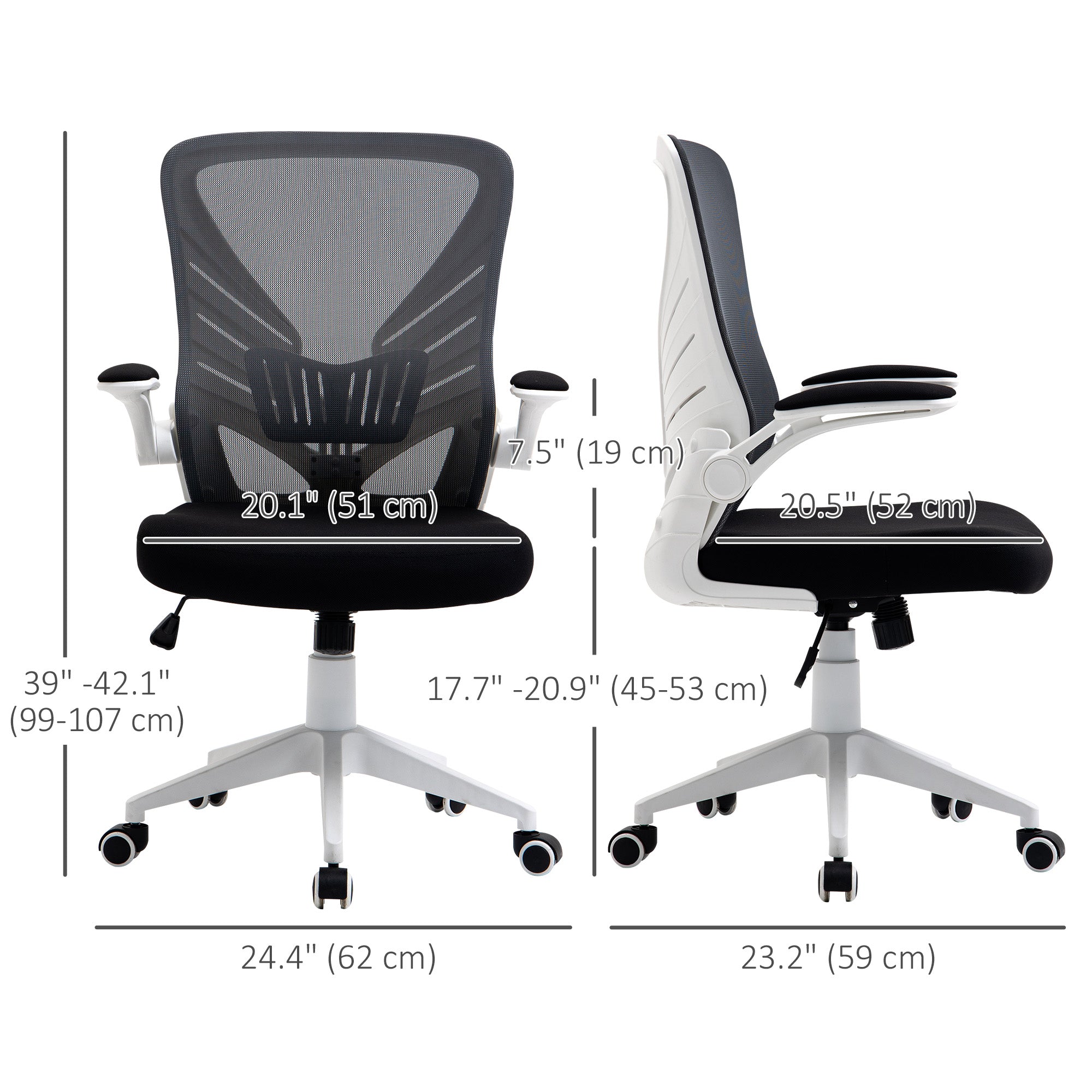 Mesh Office Chair Swivel Task Desk Chair with Lumbar Back Support, Flip-Up Arm, Adjustable Height, Grey Black Task Chairs at Gallery Canada