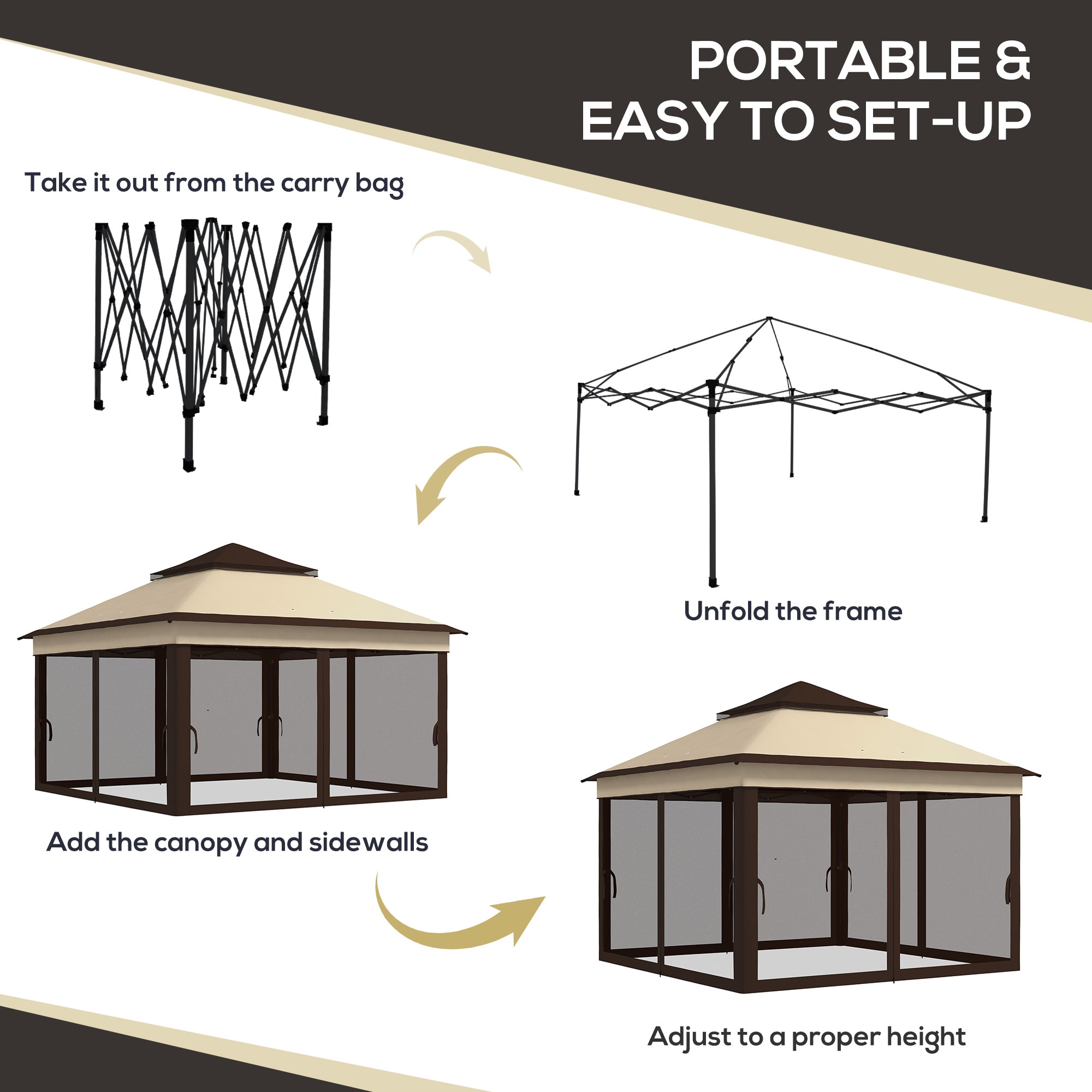 10.7 x 10.7ft Pop Up Gazebo, Adjustable Instant Sun Shelter with UV30+ Roof Cover, Removable Mesh Curtains, Beige Pop Up Canopies at Gallery Canada