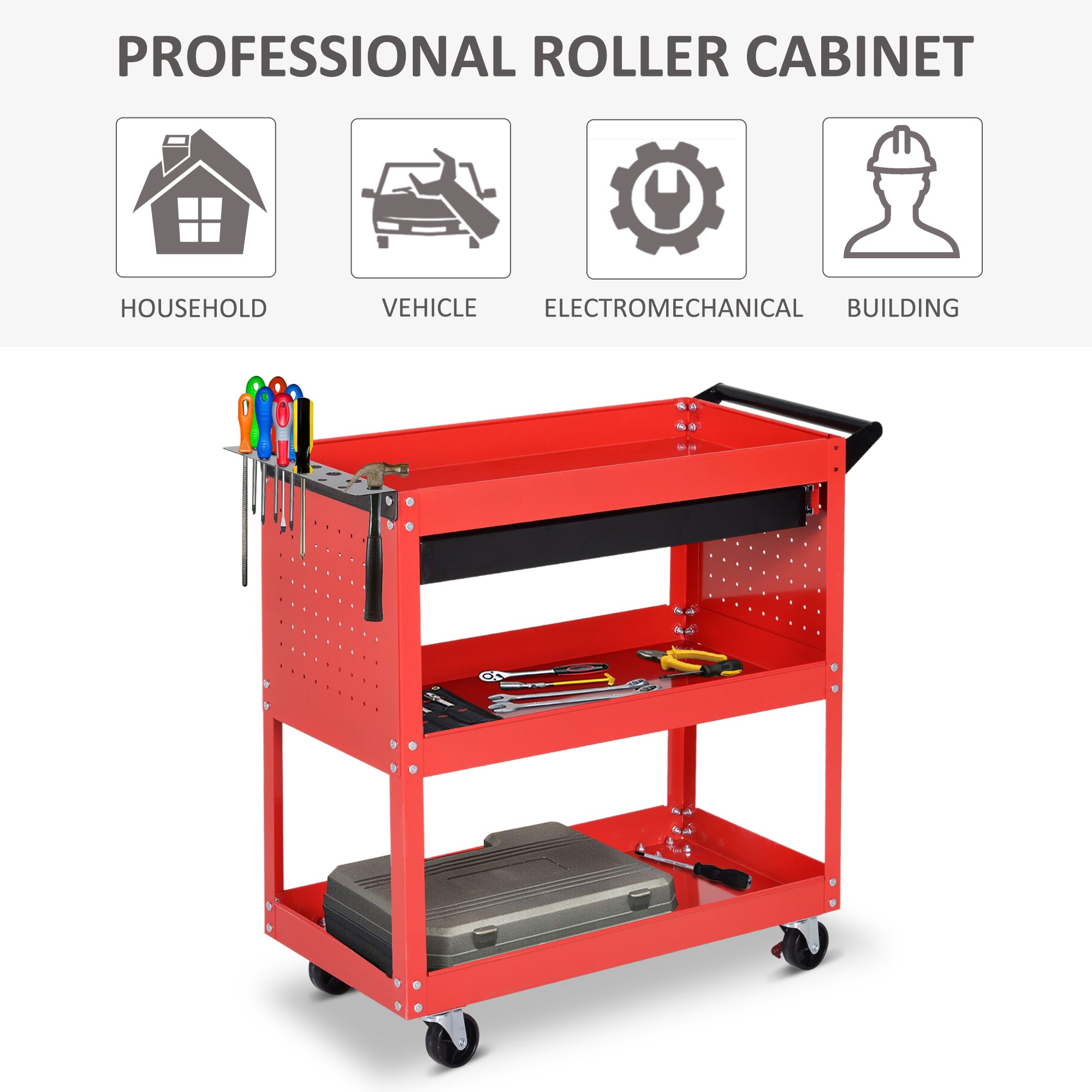 Tool Cart on Wheels, Utility Cart with Wheels, Ball Bearing Drawer, Storage Trays for Garage, Warehouse, Workshop, Red Tool Organizers   at Gallery Canada