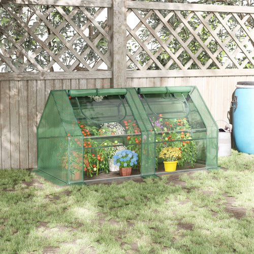 6' x 3' x 3' Portable Mini Greenhouse, Garden Green House Kit with 2 PE/Plastic Covers, Steel Frame and 2 Roll Up Zipper Windows, Dark Green