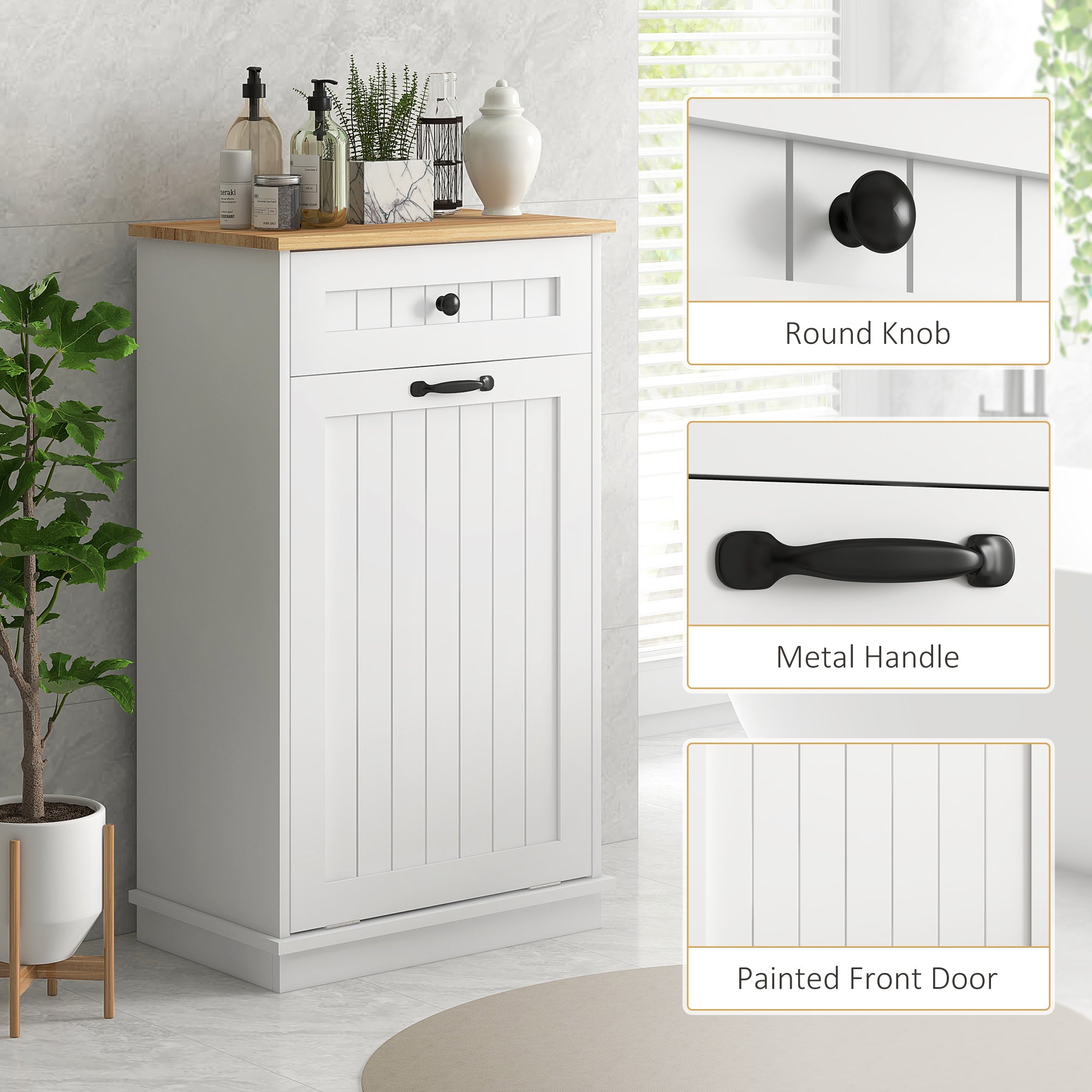 Laundry Cabinet with Removable Basket and Drawer, Tilt-Out Laundry Hamper for Bathroom, Living Room, White Bathroom Cabinets at Gallery Canada