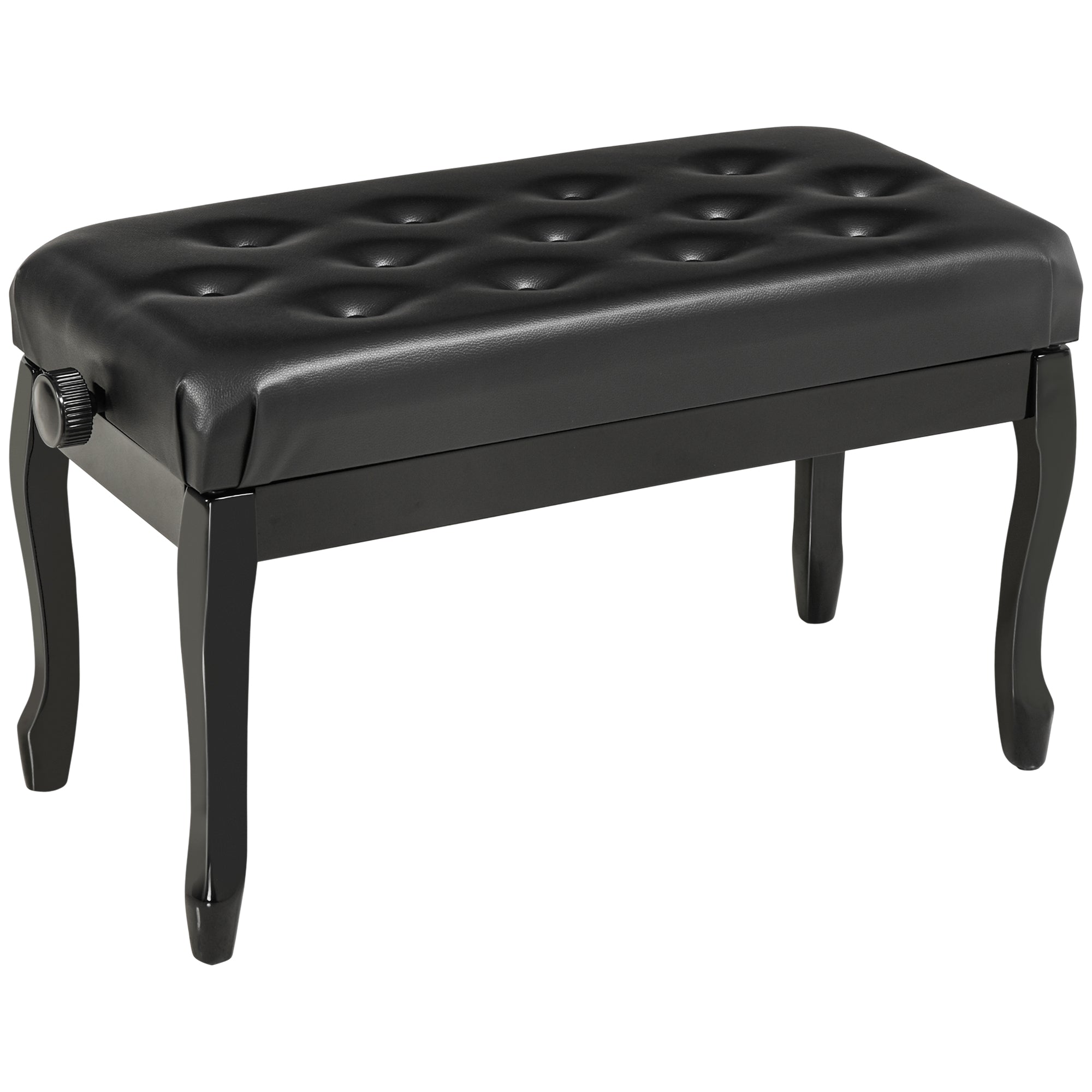 Adjustable Height Piano Bench Stool, PU Leather Button Tufted Padded Keyboard Seat with Rubber Wood Legs, Black Piano Benches at Gallery Canada