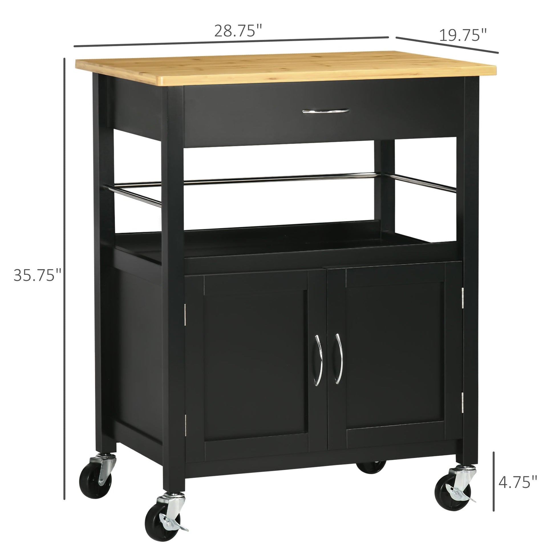 Kitchen Cart, Utility Trolley, Small Kitchen Island with Storage Drawer &; Side Hooks for Dining Room, Black - Gallery Canada