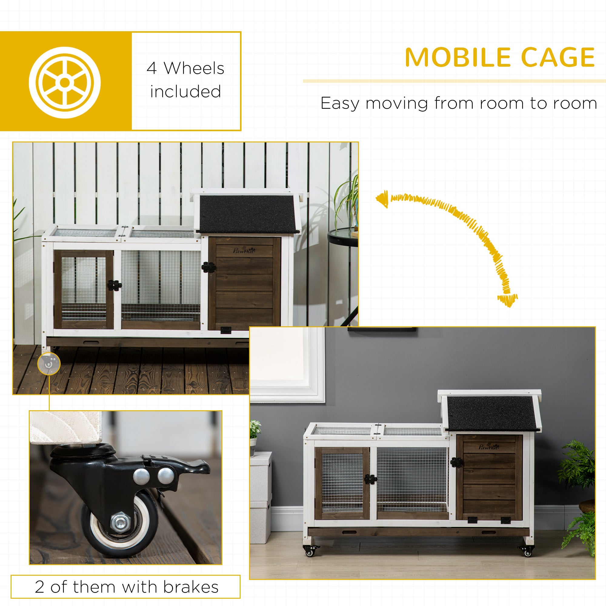 Rabbit Cage with Wheels, Ramp, Run, Tray for Indoor Outdoor, Suitable for Rabbit, Guinea Pig, Coffee Rabbit Hutch at Gallery Canada