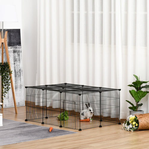 Small Animal Cage for Bunny, Guinea Pig, Chinchilla, Hedgehog, Portable Pet Enclosure with Door, 16 Panels