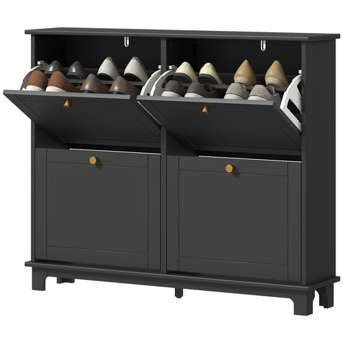 Modern Shoe Storage Cabinet, Narrow Shoe Cabinet with 4 Flip Drawers, Adjustable Shelves, 5 Legs for Entryway, Black