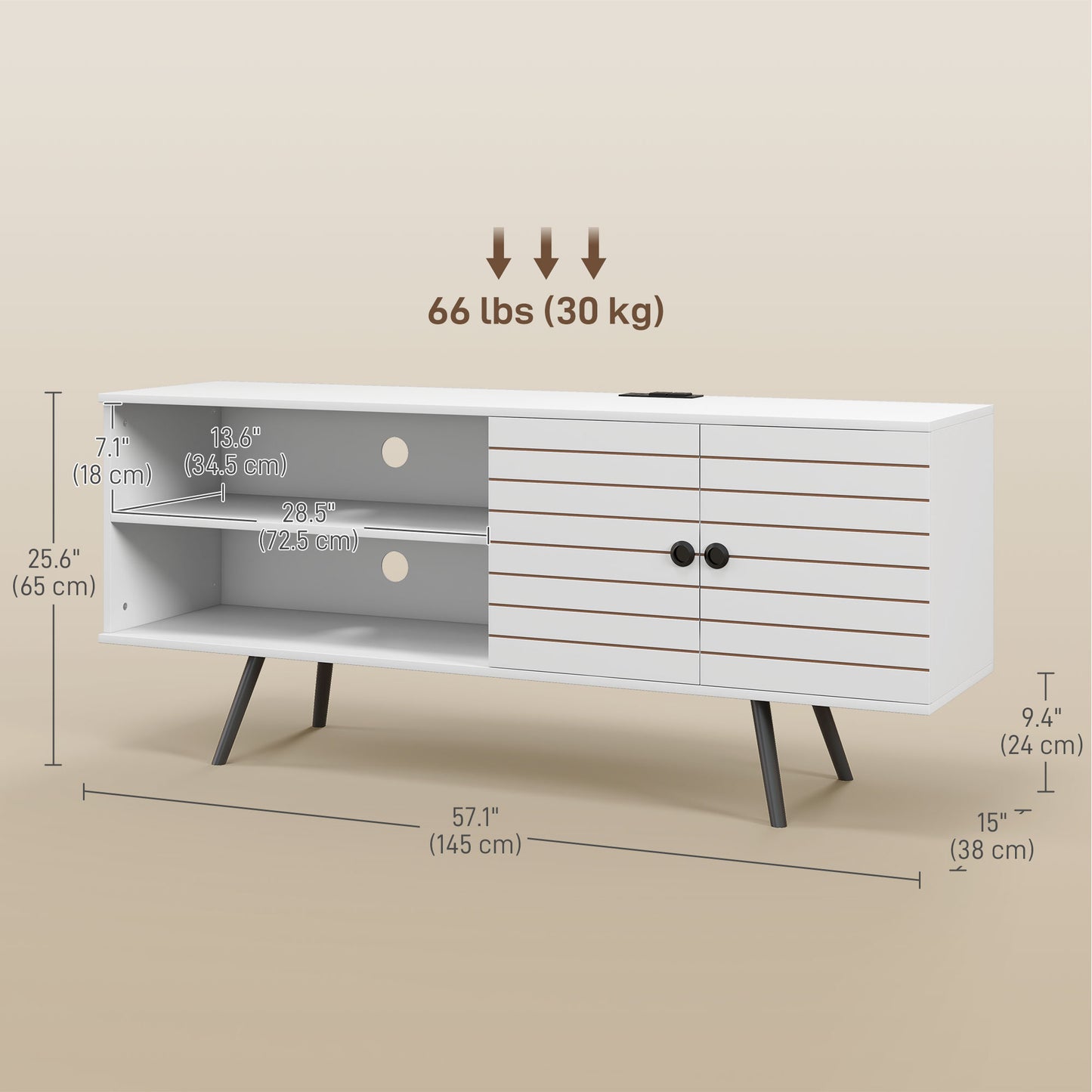 TV Stand Cabinet for 65-Inch, TV Table with Charging Station, Television Stand with Open Shelves, Door and Cable Holes TV Stands   at Gallery Canada