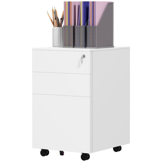 Vertical Steel Filing Cabinet, 3-Drawer Lockable File Cabinet with Adjustable Hanging Bar for A4, Legal and Letter Size, White - Gallery Canada